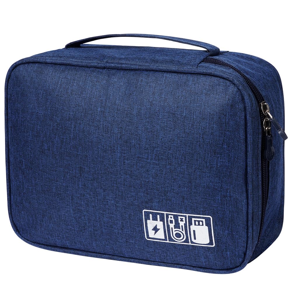 OFFCUP Torba na kabel, 24 x 18 x 10 cm, podróżny organizer na kable z 2 przegródkami, wodoszczelny organizer na kable, USB, dyski twarde, karty SD, ładowarkę (niebieska)