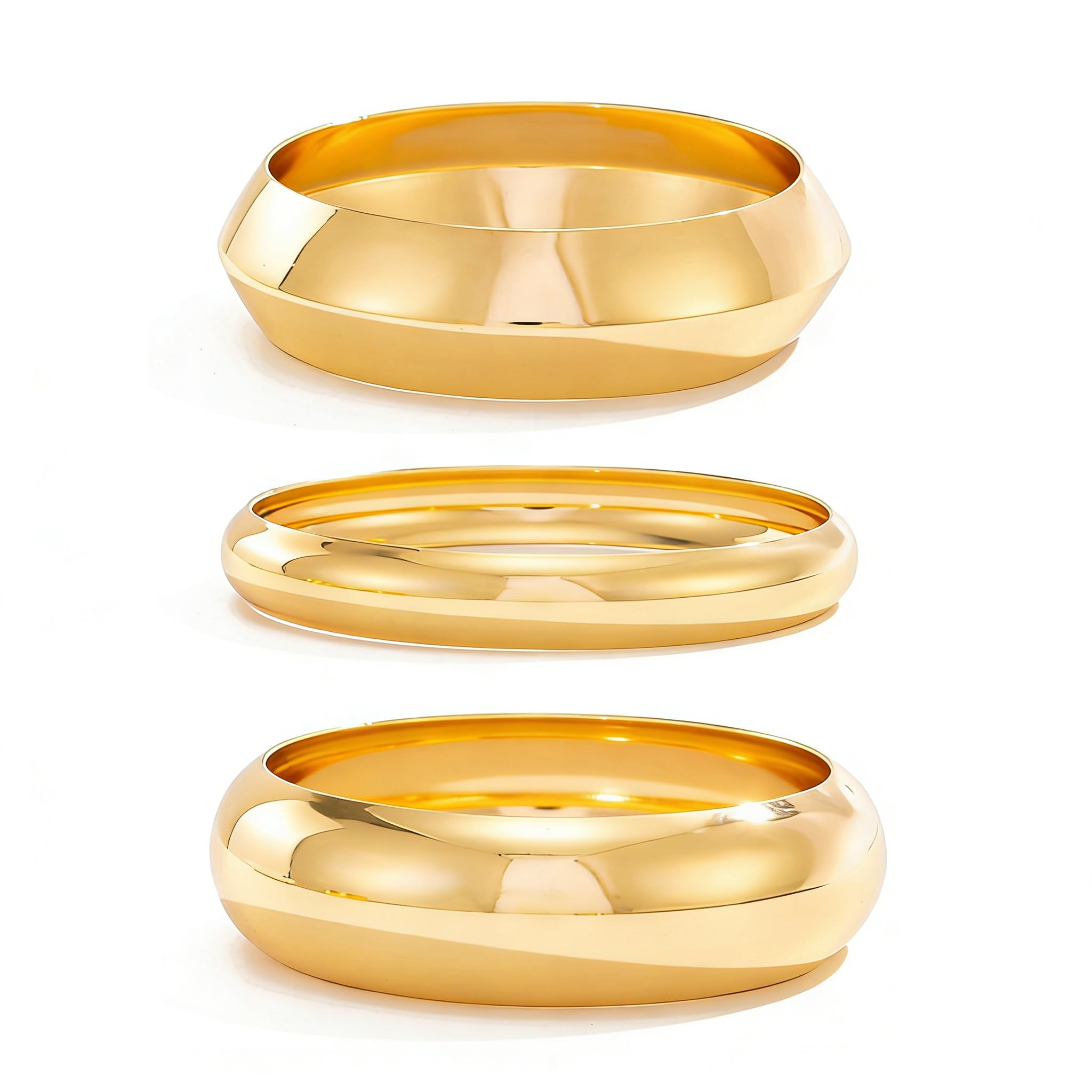 3PCS Chunky Gold Bangle Bracelets for Women Trendy Wide Wrist Cuff Bracelets Stack Statement Bangle Fashion Jewelry Gift