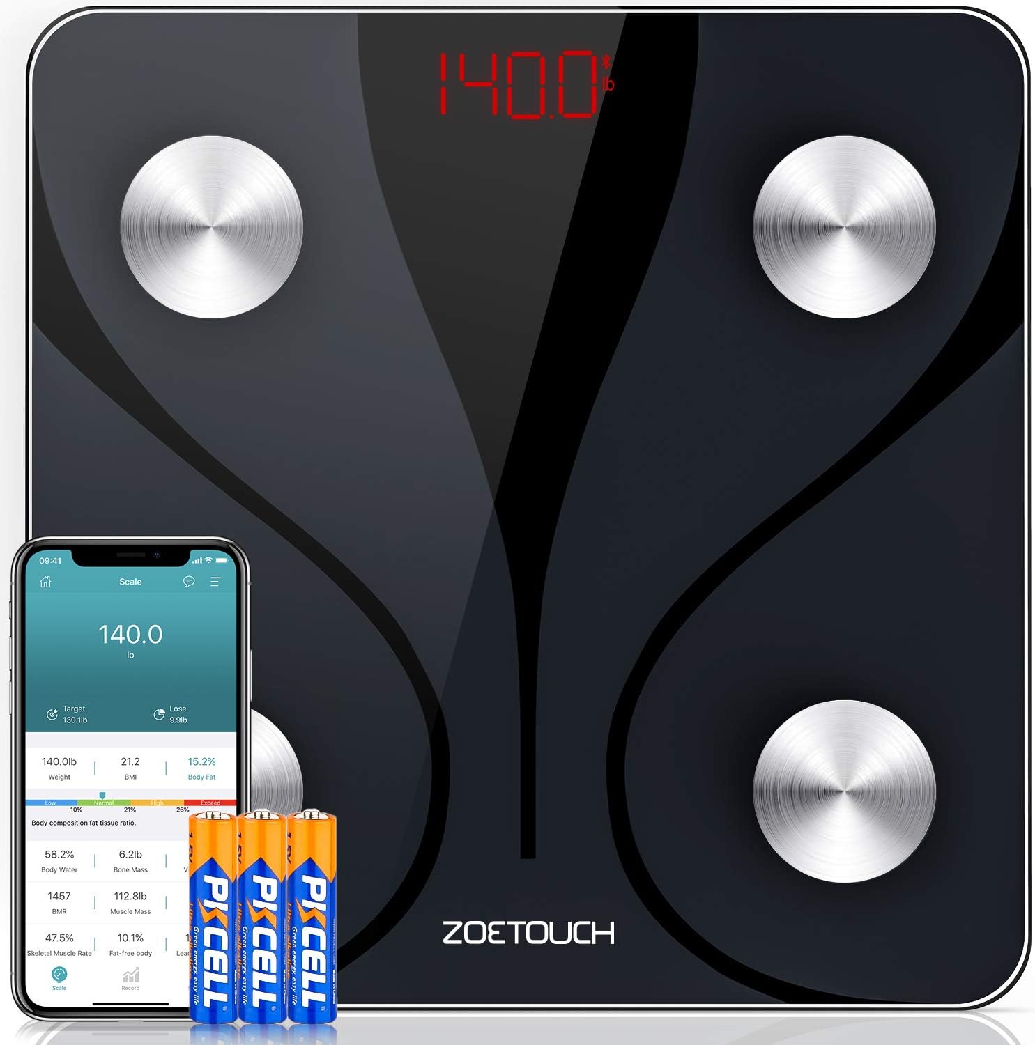 1 BY ONE Zoetouch Digital Wireless Body Fat Scale with iOS and Android App- Black