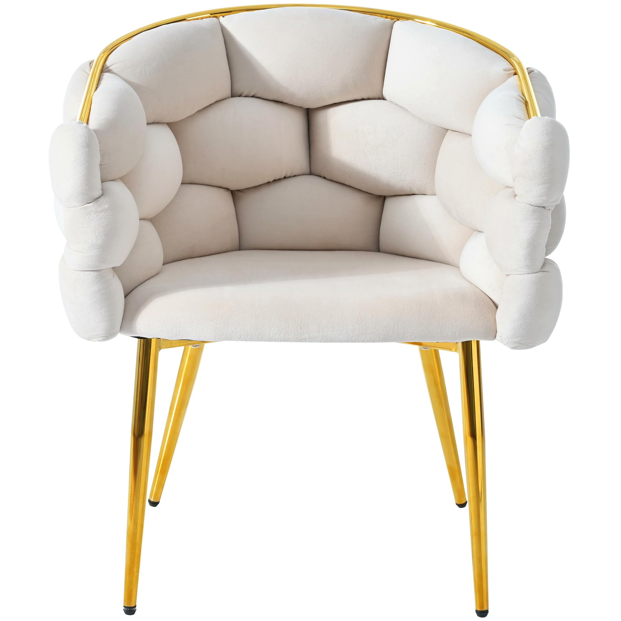 Silla de terciopelo de lujo Moderno estilo moda conjunto con patas de hierro dorado, burbujas, beige