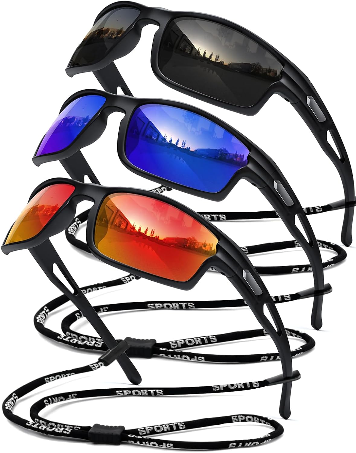 Polarized Sports Sunglasses for Men UV400 Protection, Lightweight Wrap Around Sun G...