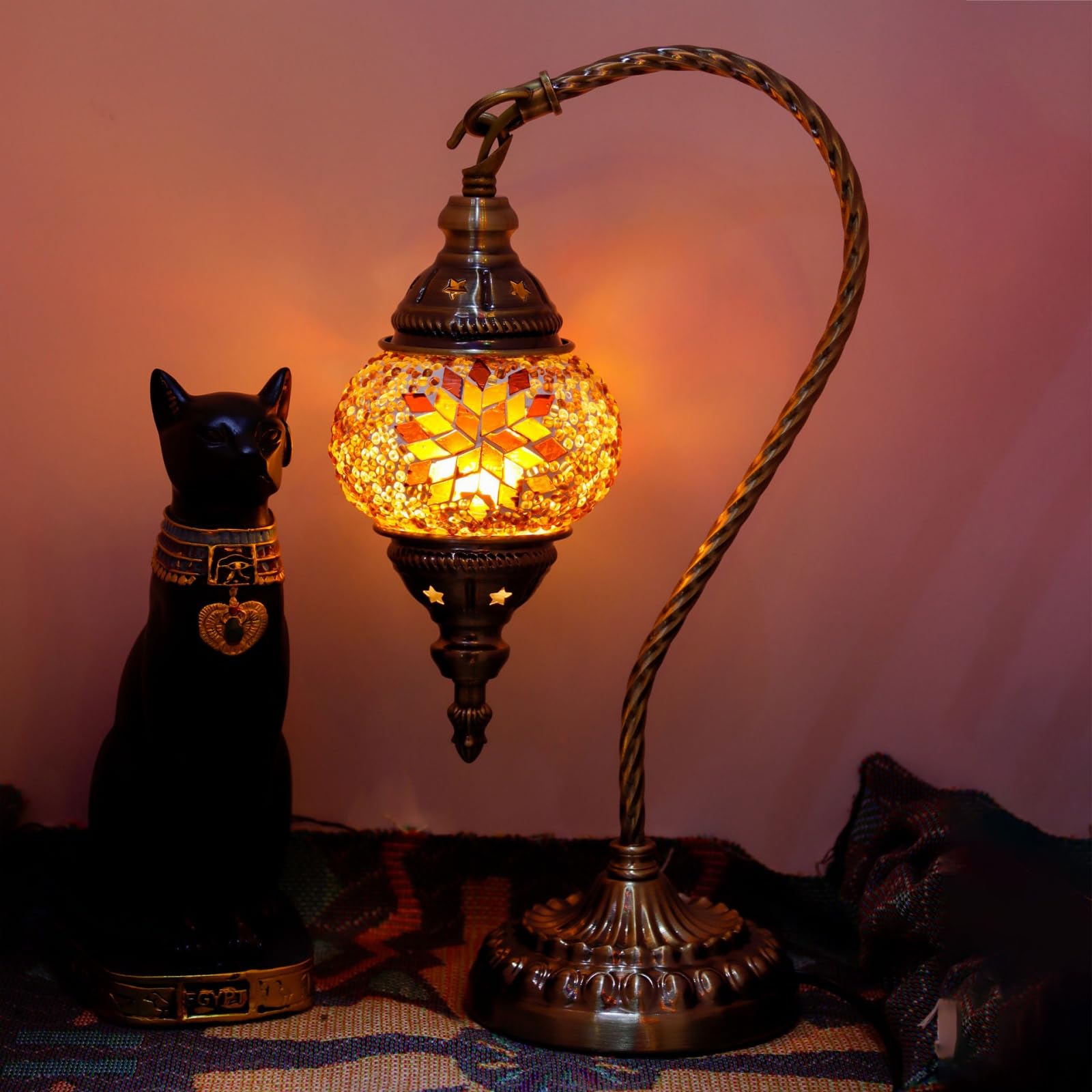 Lampe de table en mosaïque exotique turque avec lampe rétro de style marocain fait à la main Lumières décoratives pour la chambre à coucher Noël Halloween Office Art Decor