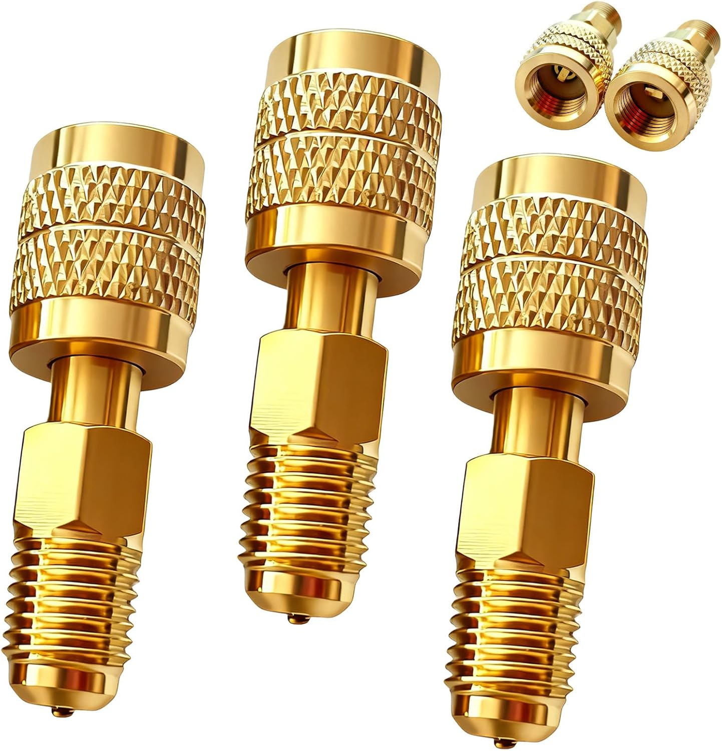 Adaptador de Latón para Refrigerante R32 R454B, 1/4" Hembra a 1/4" Macho Roscado Inverso, 3 Piezas