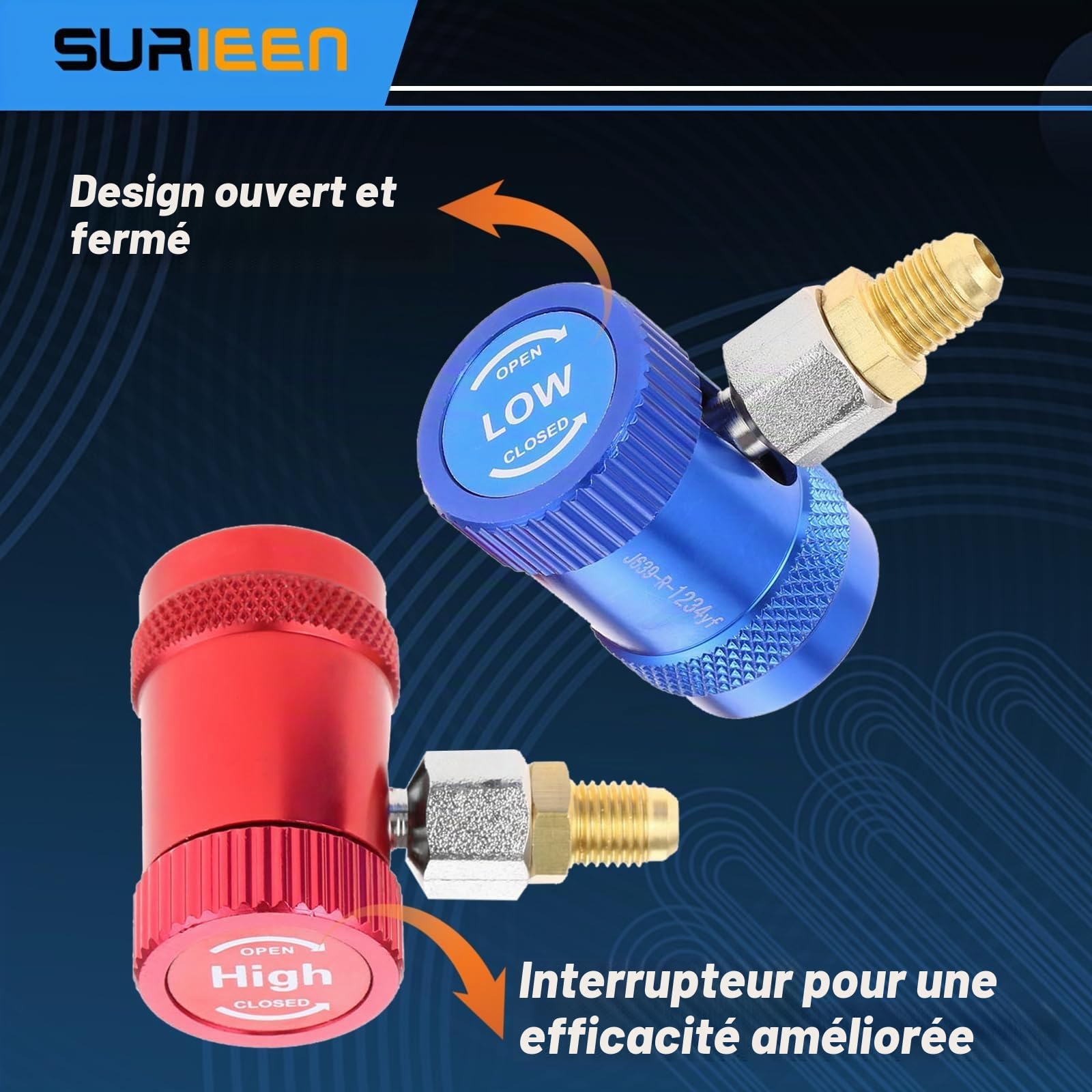 R1234yf Adaptateurs de coupleurs rapides, raccord réglable pour voiture, compresseur CA automatique, kit de connecteurs de réfrigérant côté haut/bas, port mâle, 1/4, ensemble haute et basse pression