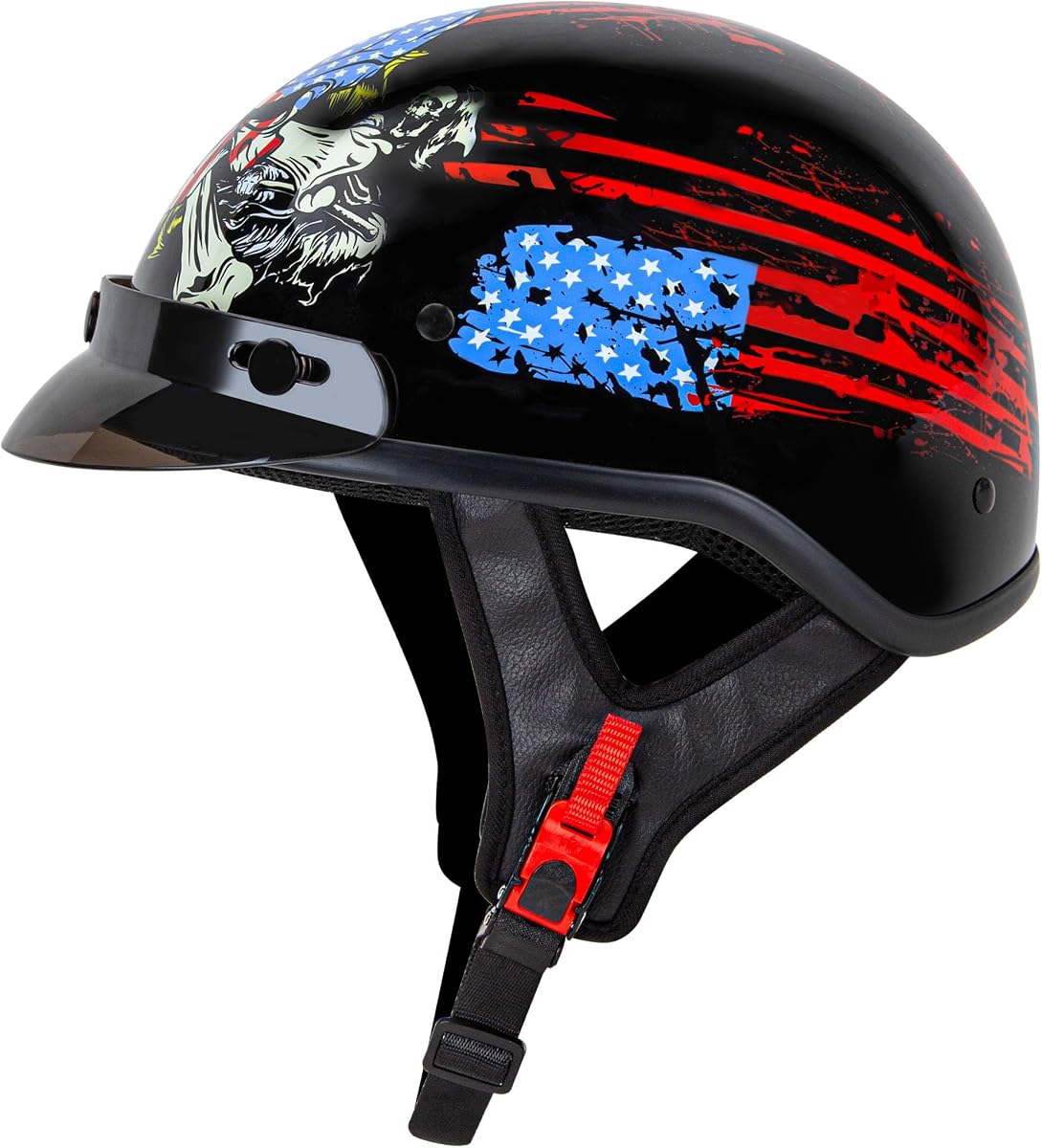 CARTMAN Half Helmet X-Large, DOT Approved Flag Skull Graphics for Adult | Half helmet, crisp graphics. Adult/Teen. DOT ABS, vented, weatherproof, adjustable. Goggles/gloves. Street, dirt, snow.