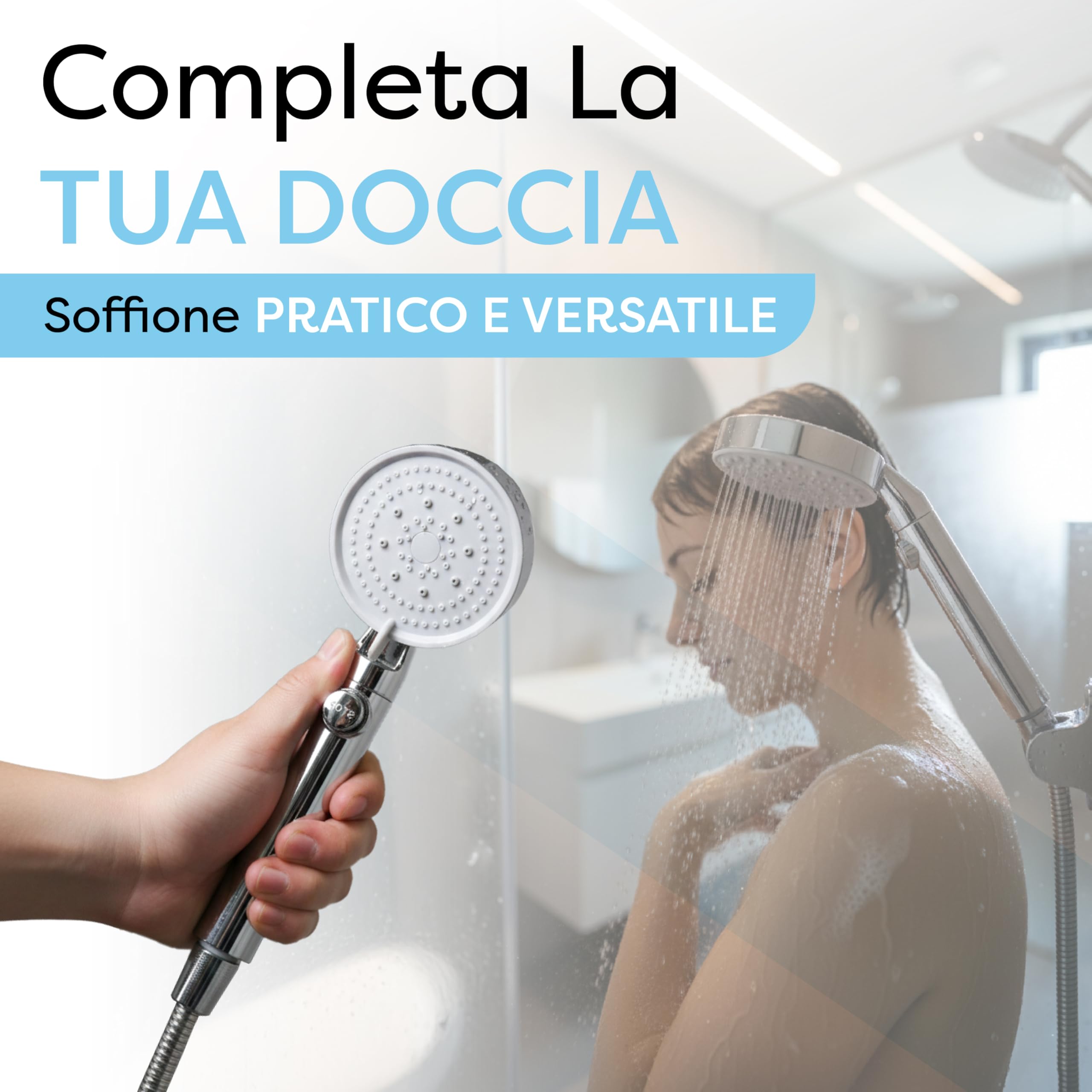 Doccetta Multiuso con Pulsante Stop Acqua, Tubo Flessibile 1,5 m e Supporto Adesivo Senza Forare – Ideale per WC, Bidet, Pulizia Bagno, Lavaggio Animali e Uso Quotidiano
