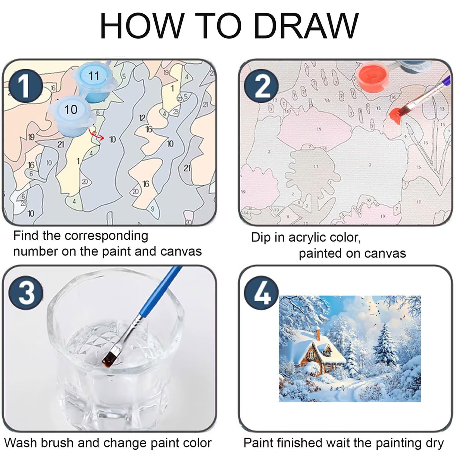 Dipingere con i Numeri Adulti Inverno Dipingere con i Numeri Casa di neve Paint by Numbers Hobby Creativi Adulti Fai Da Te Tela di Pittura a Olio Kit, Decorazioni Regalo 60x90cm Senza Cornice Y3-191