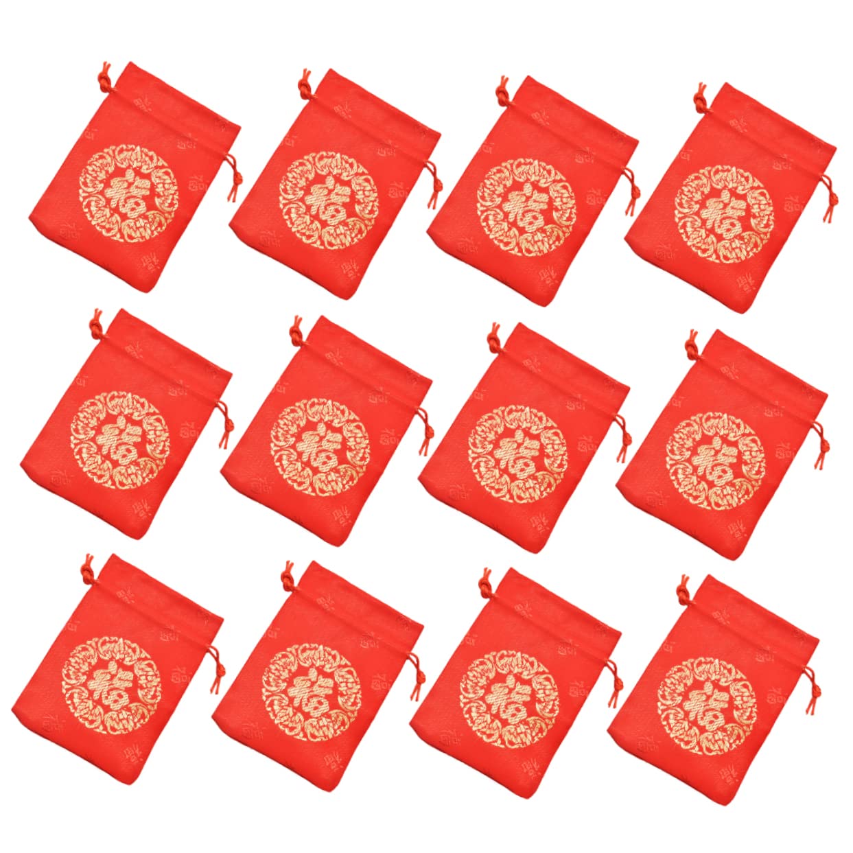 Ipetboom 12pcs Fu Word Bag Fortune Good Luck Red Bag Coin Purses Pouch Wedding Party Favor Bag Wedding Container Chinese Candy Bags Drawstring Storage Bag Storage Box Jewelry Brocade