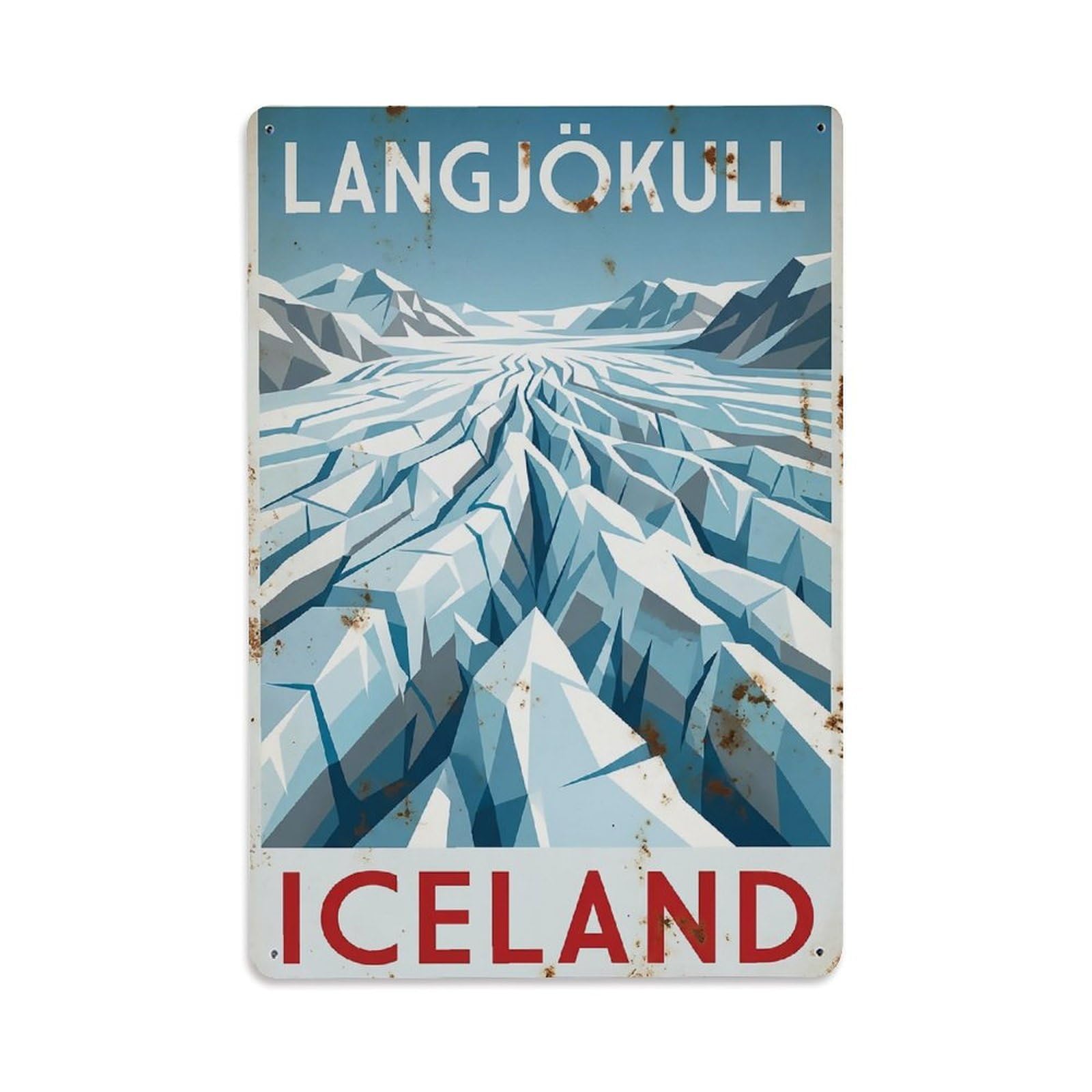 Vintage Travel Langjokull Iceland Icecap Metal Tin Sign