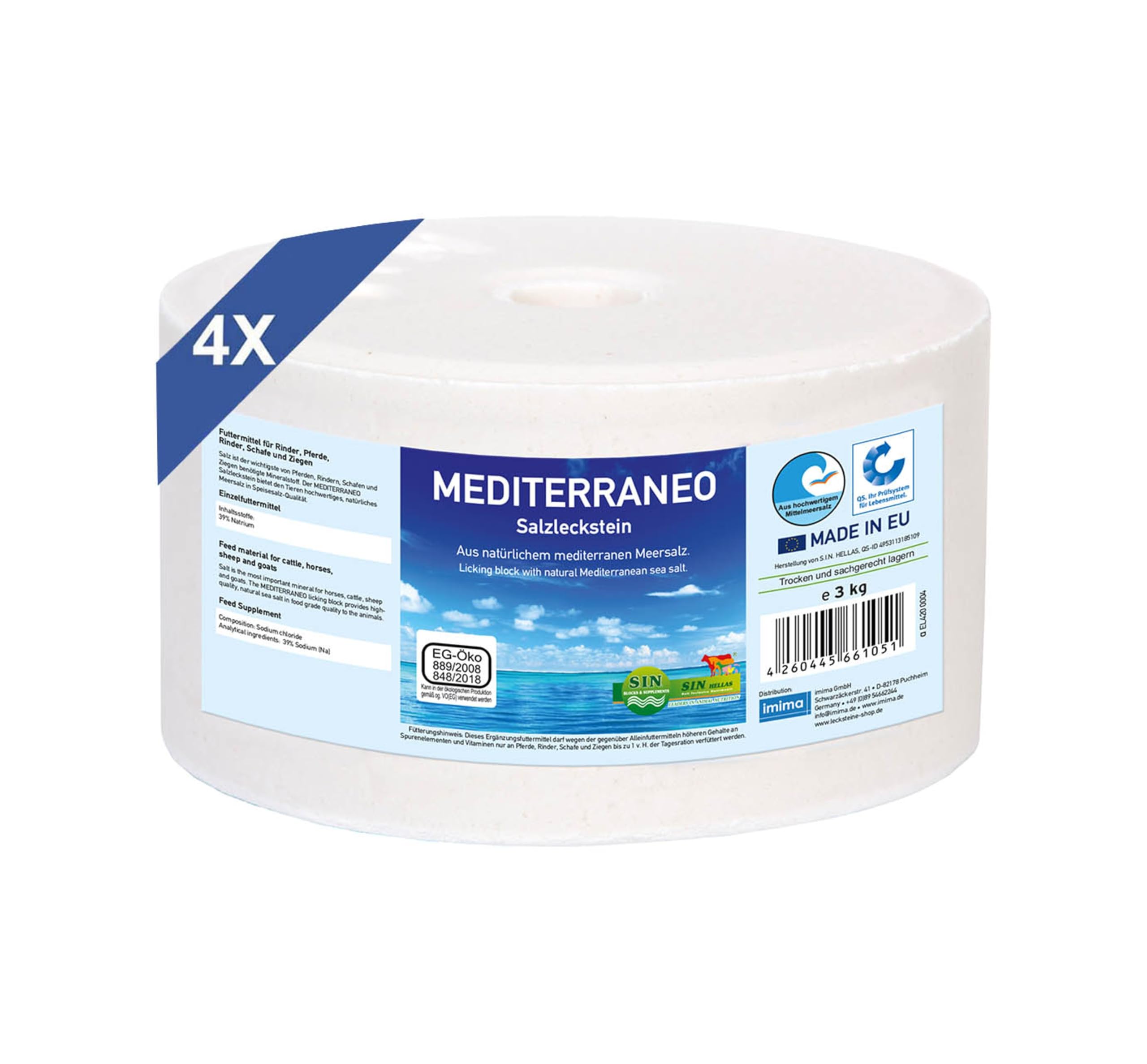 Mineral Lick Horse MEDITERRANEO Set di pietre saline 4 x 3kg - Pietre saline per cavalli, pecore, capre, selvaggina e bovini - Pietra minerale per leccare il sale