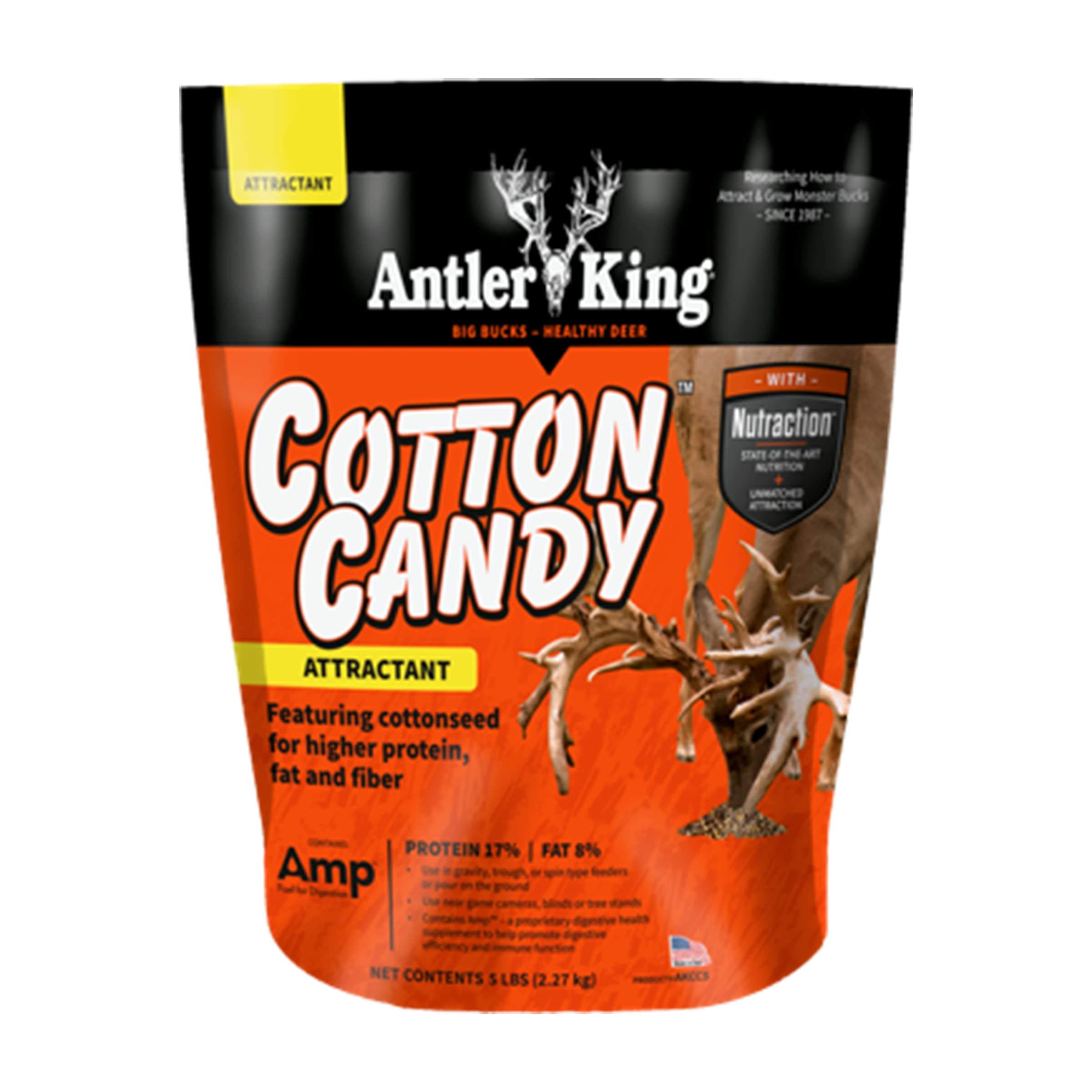Antler King Cotton Candy New Formula Deer Attractant, 5 lb Bag Cottonseed Based Food Attractant Mix, Higher Protein, Fat and Fiber Content for Growing Healthy Deer and Big Bucks