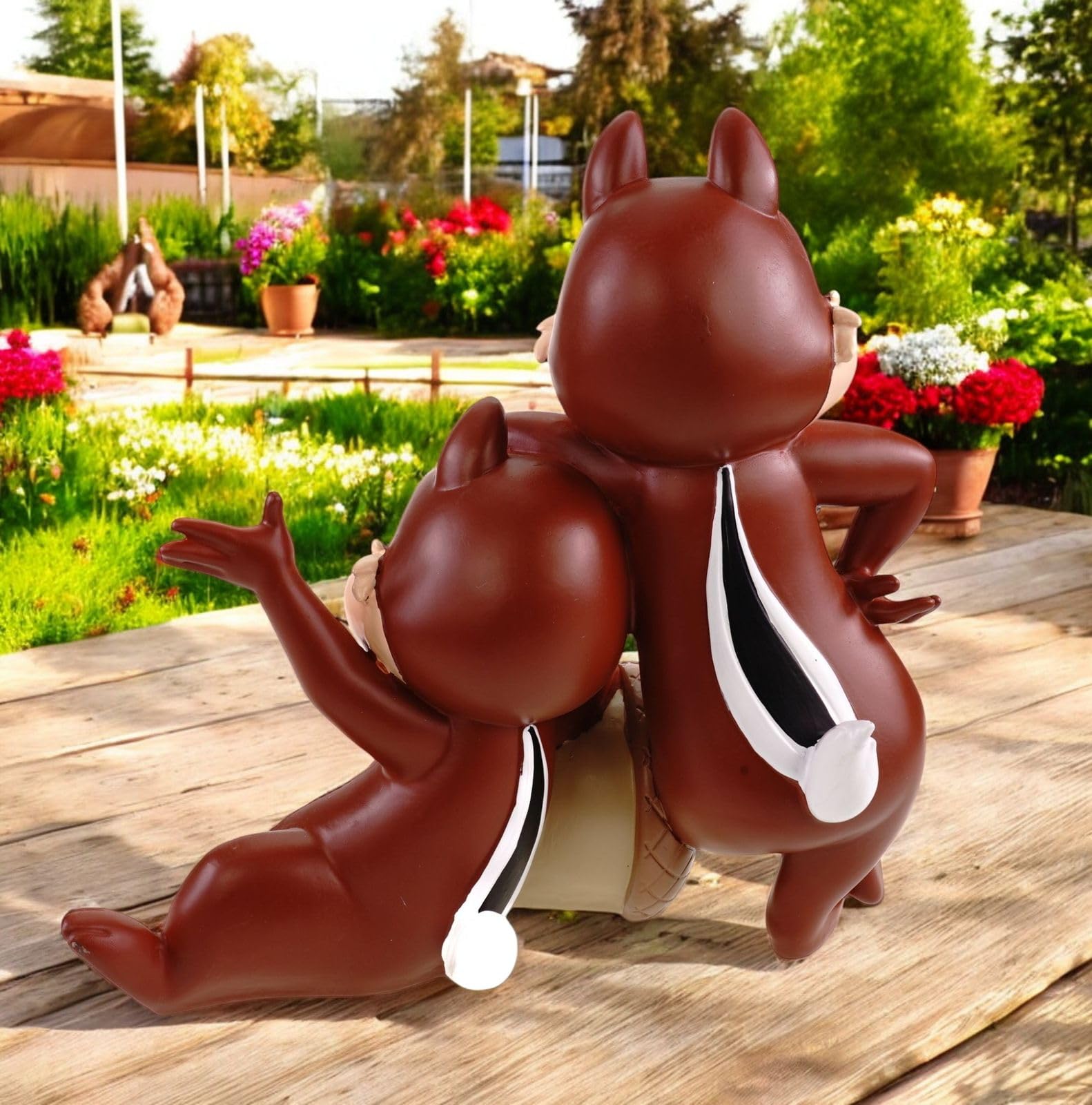Statua da giardino Chip e Chap, 33 cm, resistente alle intemperie, decorazione Disney per giardino e casa, statuetta in poliresina, affascinante per interni ed esterni, con licenza ufficiale, idea