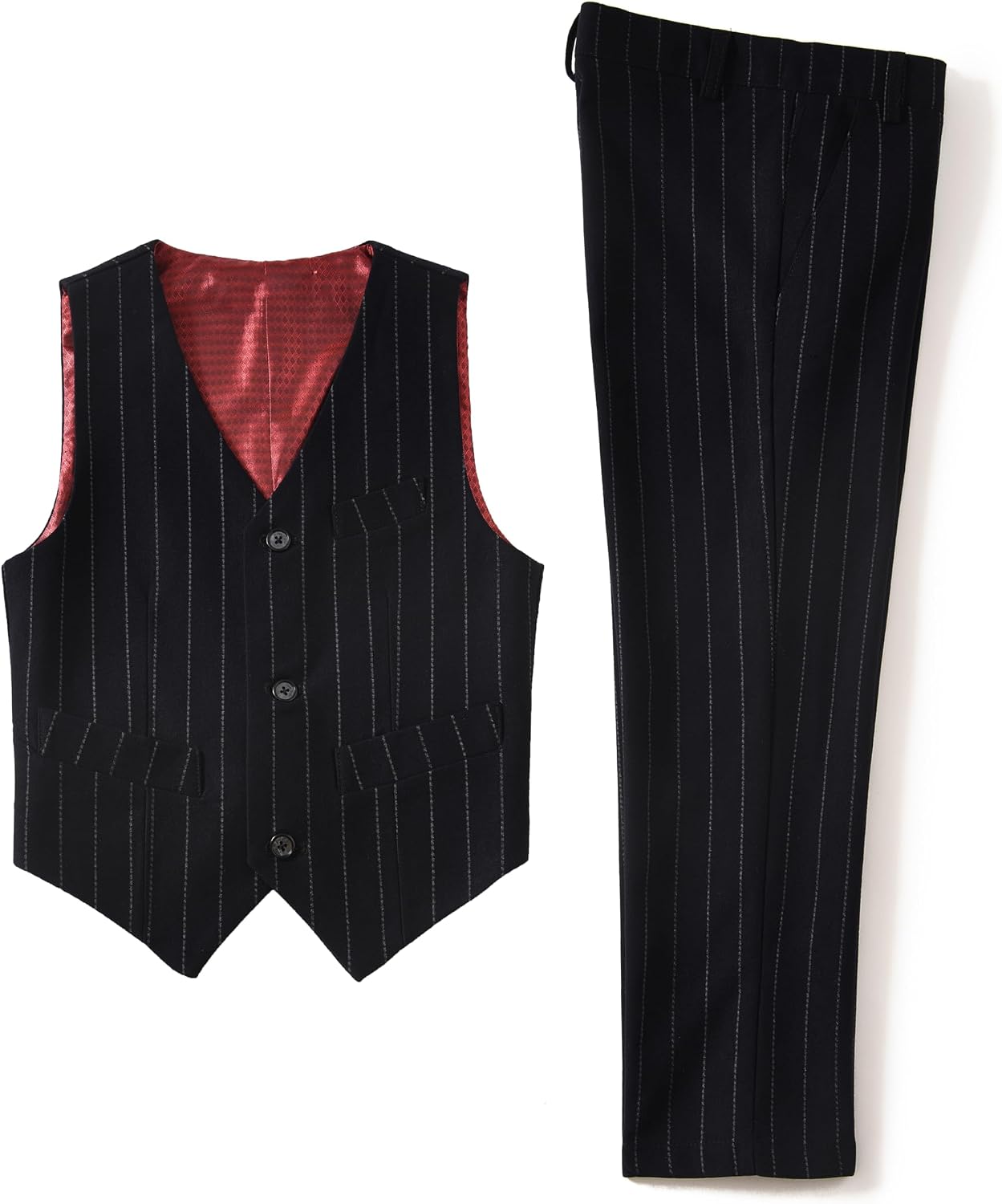 Boys Stripe Suit Vest Pants Slim Fit 2 Piece Tuxedo Toddler Dress