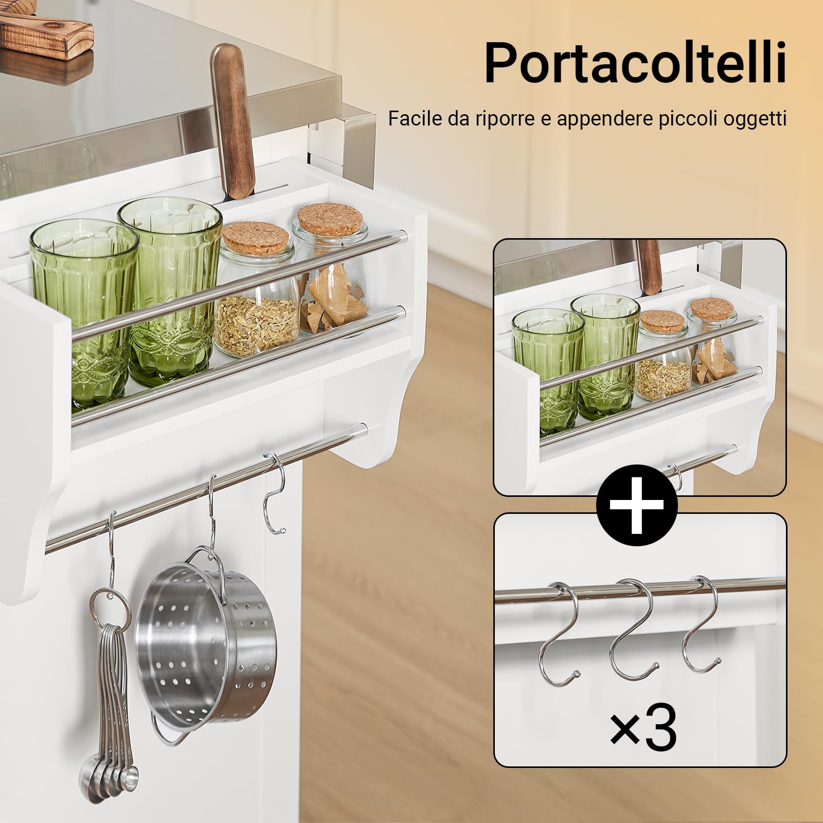 SoBuy Isola Cucina su Ruote con Piano di Lavoro Estendibile, Mobiletto Salvaspazio, Carrello da Cucina con Ruote, con Due Cassetti e Ripiano Regolabile 130 x 46/71 x 91cm Bianco FKW128-ST