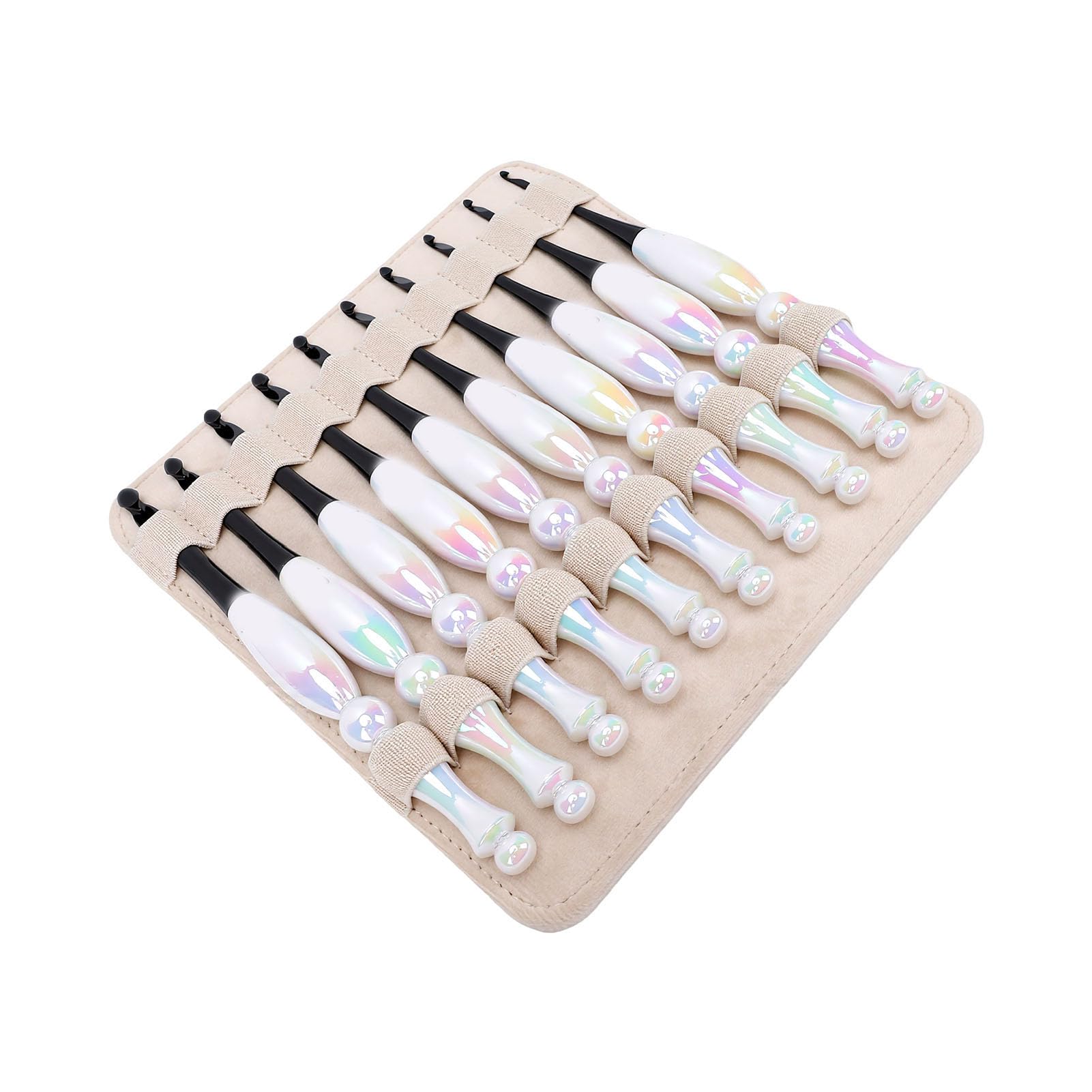 Pssopp Herramientas y Accesorios para Tejer Ganchos de Crochet 10 Piezas Marcador de Posición de 3 Mm a 8 Mm Tamaños Claramente Marcados Bolsa de Almacenamiento Beige para Principiantes Manos