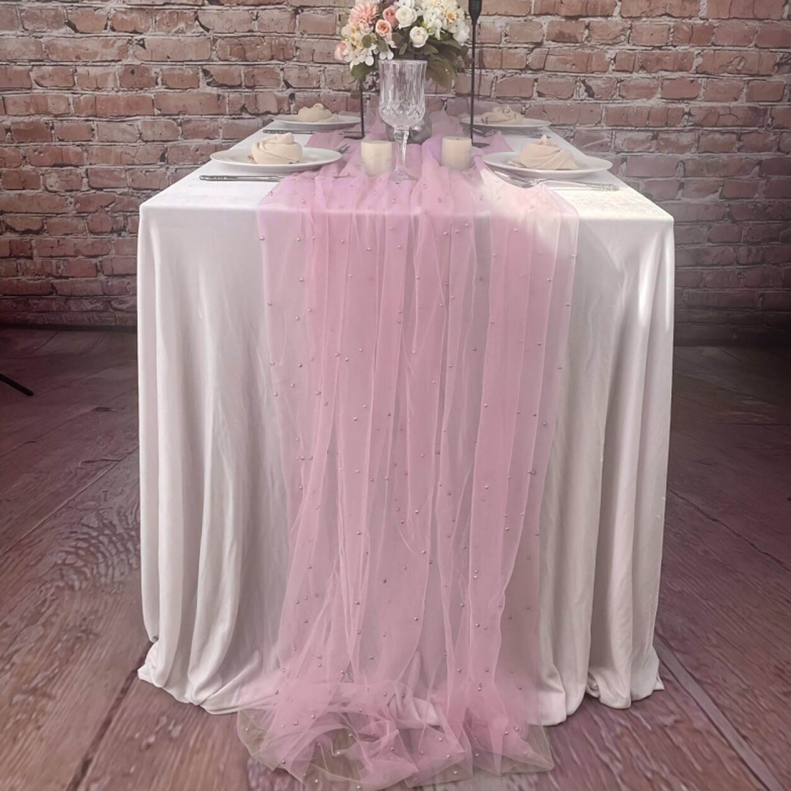 Kemay Cheesecloth Table Runner Pink , 300 x 80 cm Boho Gauze Tablecloth Rustic Sheer Table Runners for Dining Table, Perfect for Wedding Decorations, Baby Shower, Birthday Party and Christmas Decor