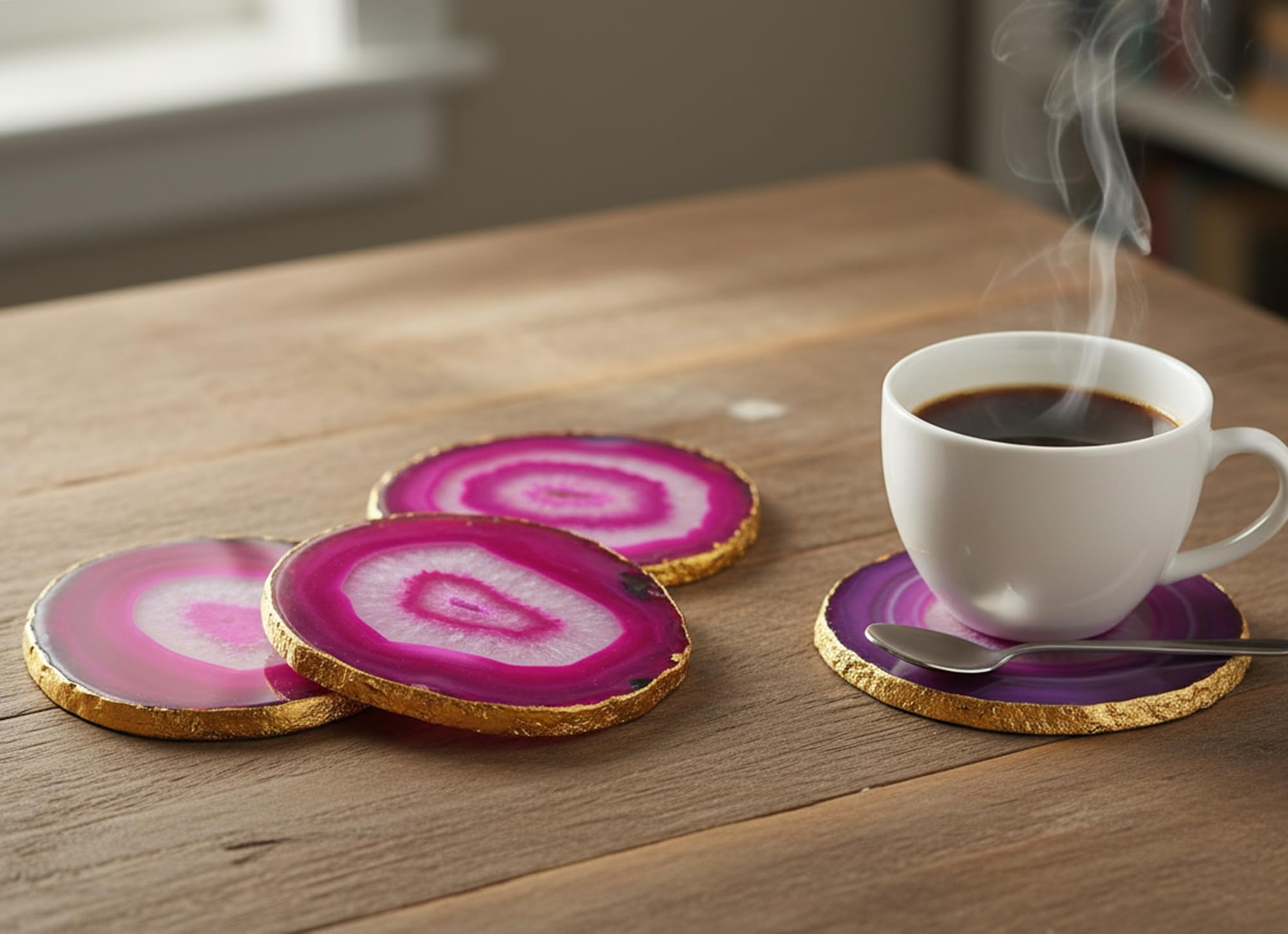 eSplanade Agate Coasters Bar Beer Coffee Tea - Set of 4 Coasters - Perfect Table Accessories Tableware - Blue / Purple