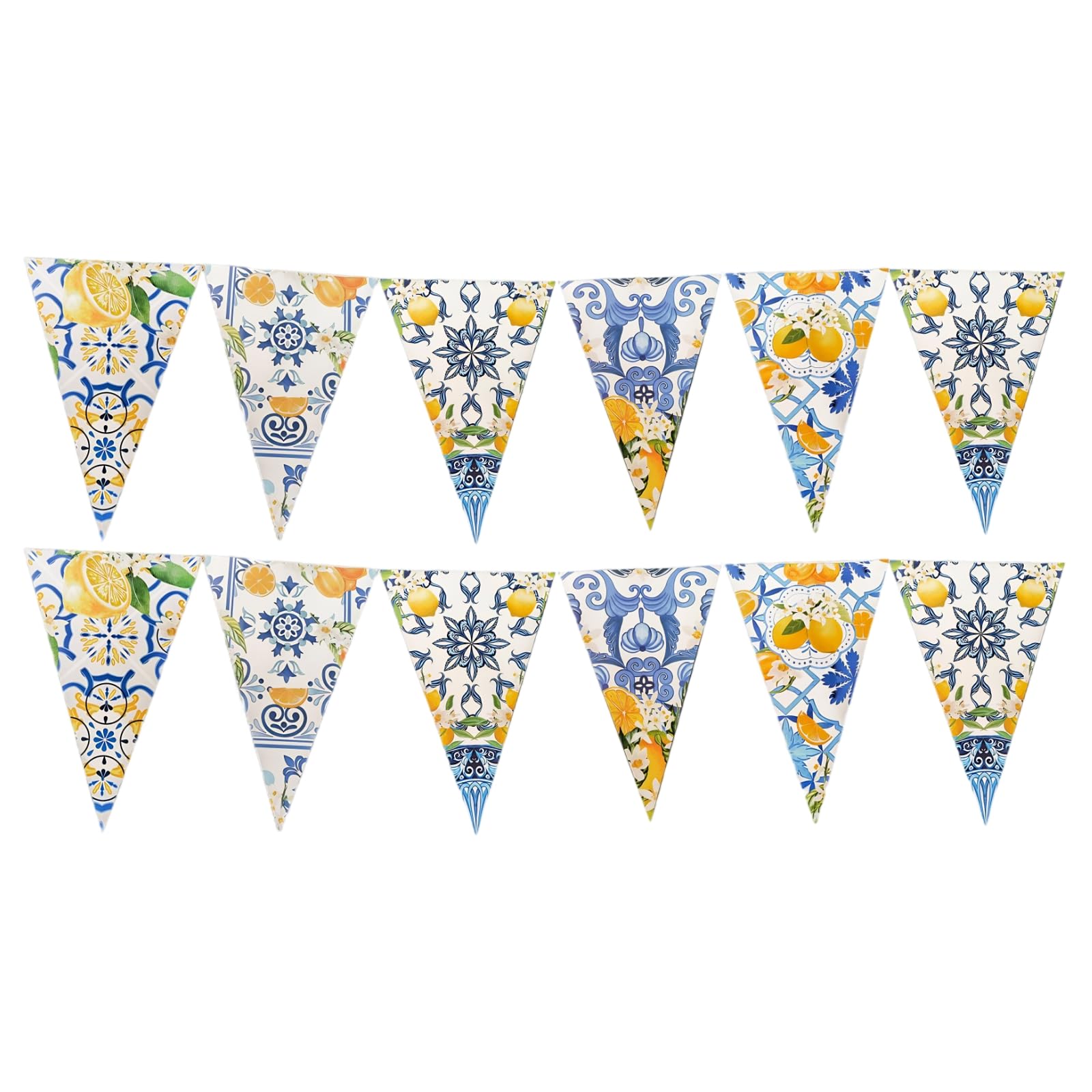 Lot de 6 guirlandes fanions Citron, fanions méditerranéens Bleu, Blanc, Jaune, décoration de fête Italienne d’été, 12 fanions par Ficelle, déco Charmante côte amalfitaine
