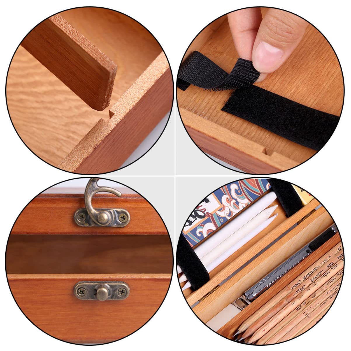 Astuccio in Legno di Pino Marrone Oblungo Protezione Anti-smarrimento e Design Portatile, Scatola la Scuola e Organizzazione Cancelleria per Ragazzo Ragazza