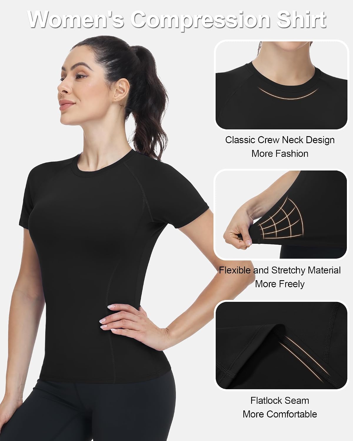 Blueleaf Women's Compression Shirt Short Sleeve Workout Tops Quick Dry Athletic Gym T-Shirts Running Yoga Sports Base Layer