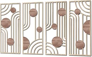 COLOR VALLEYART Set of 3 Modern Wood Wall Art Panels, Boho Geometric Design, 11.4 x 7 inches, Indoor Decor for Living Room, Office (6.2L''x15.7W''*4Pcs)