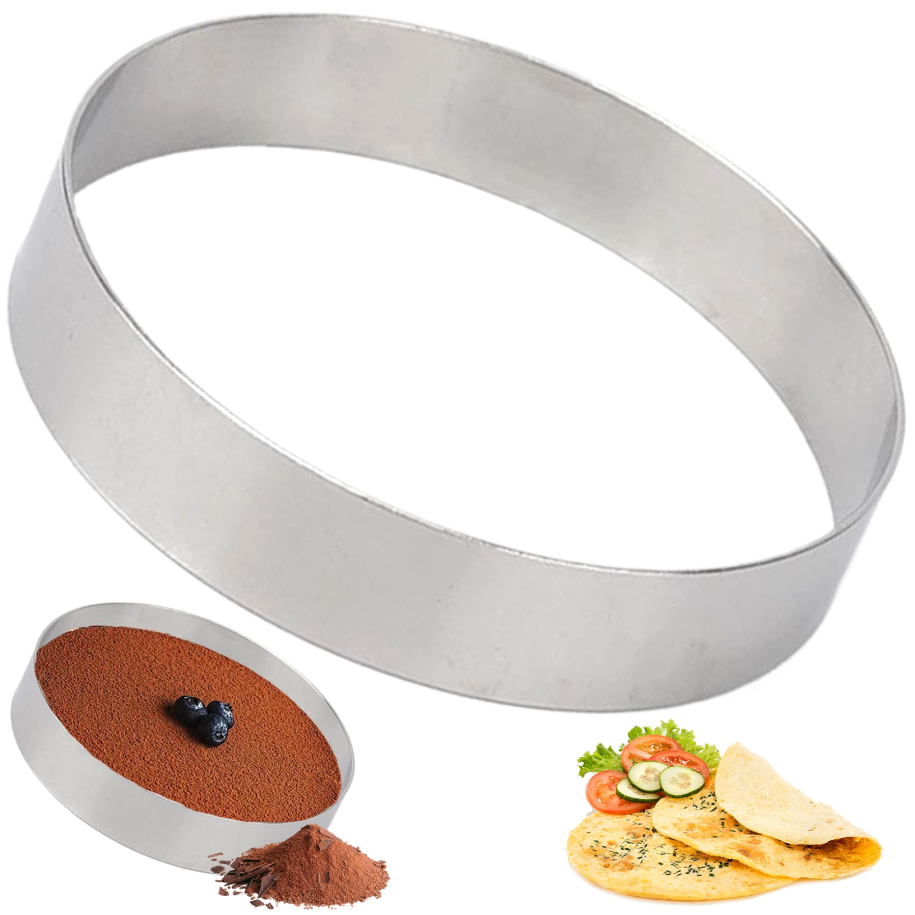 Baking Rings Biscuit Cutter, 7inch Pastry Crumpet Rings Non Stick Stainless Steel Molds Metal for Baking Muffins Pizza Silver Round Cookie Cutter
