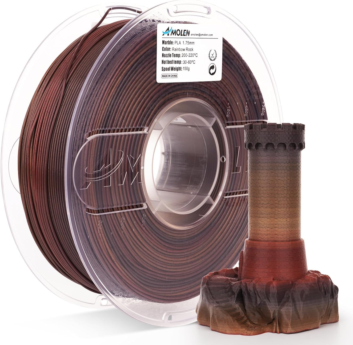 AMOLEN Rock Rainbow PLA Filament 1.75mm Marble PLA 3D Printing Filament, 1kg Spool (2.2lbs), Dimensional Accuracy +/- 0.02 mm, Fit Most FDM Printer (