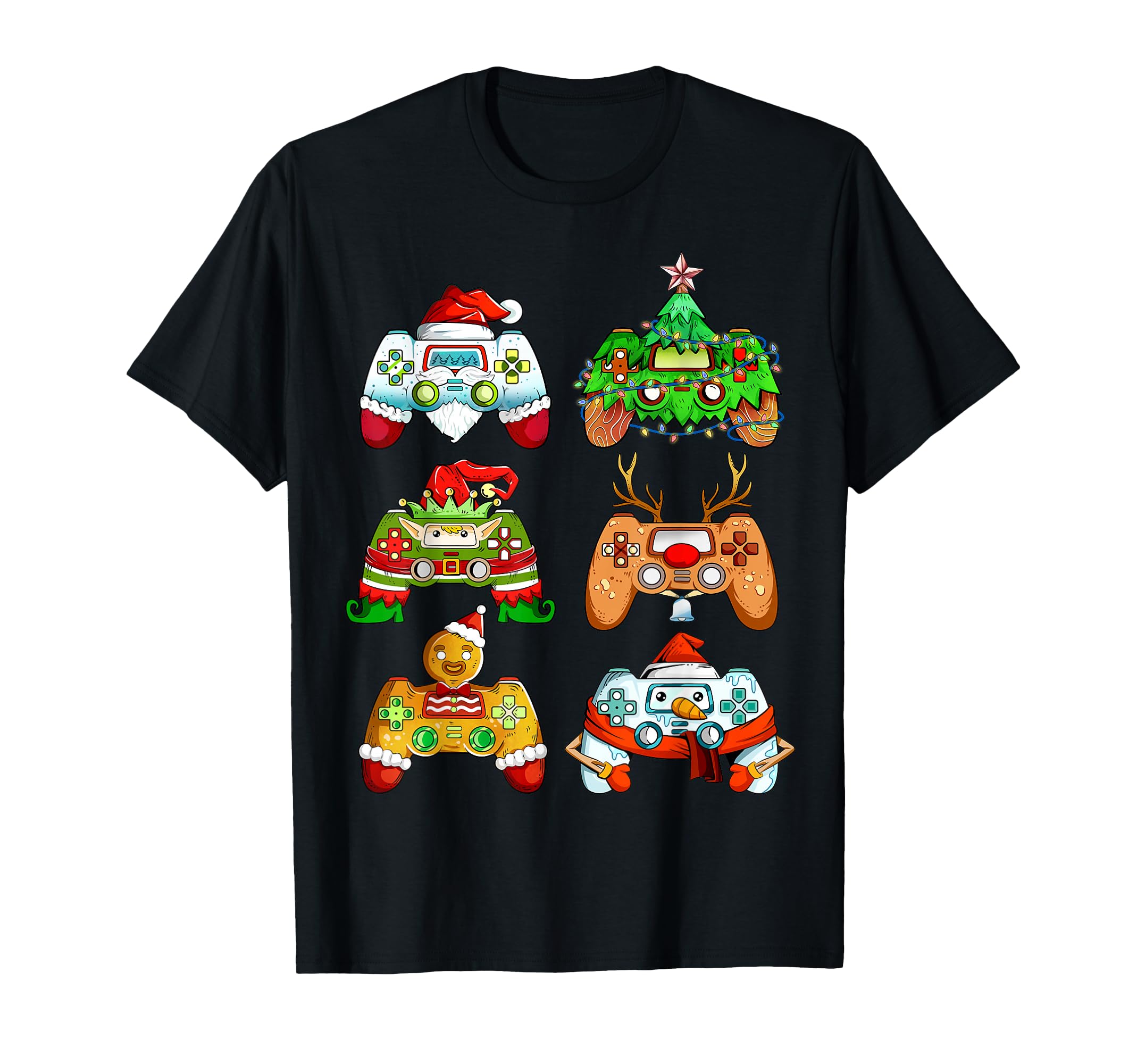 Boys Christmas Shirt Santa Elf Gaming Controllers Gamer Xmas T-Shirt