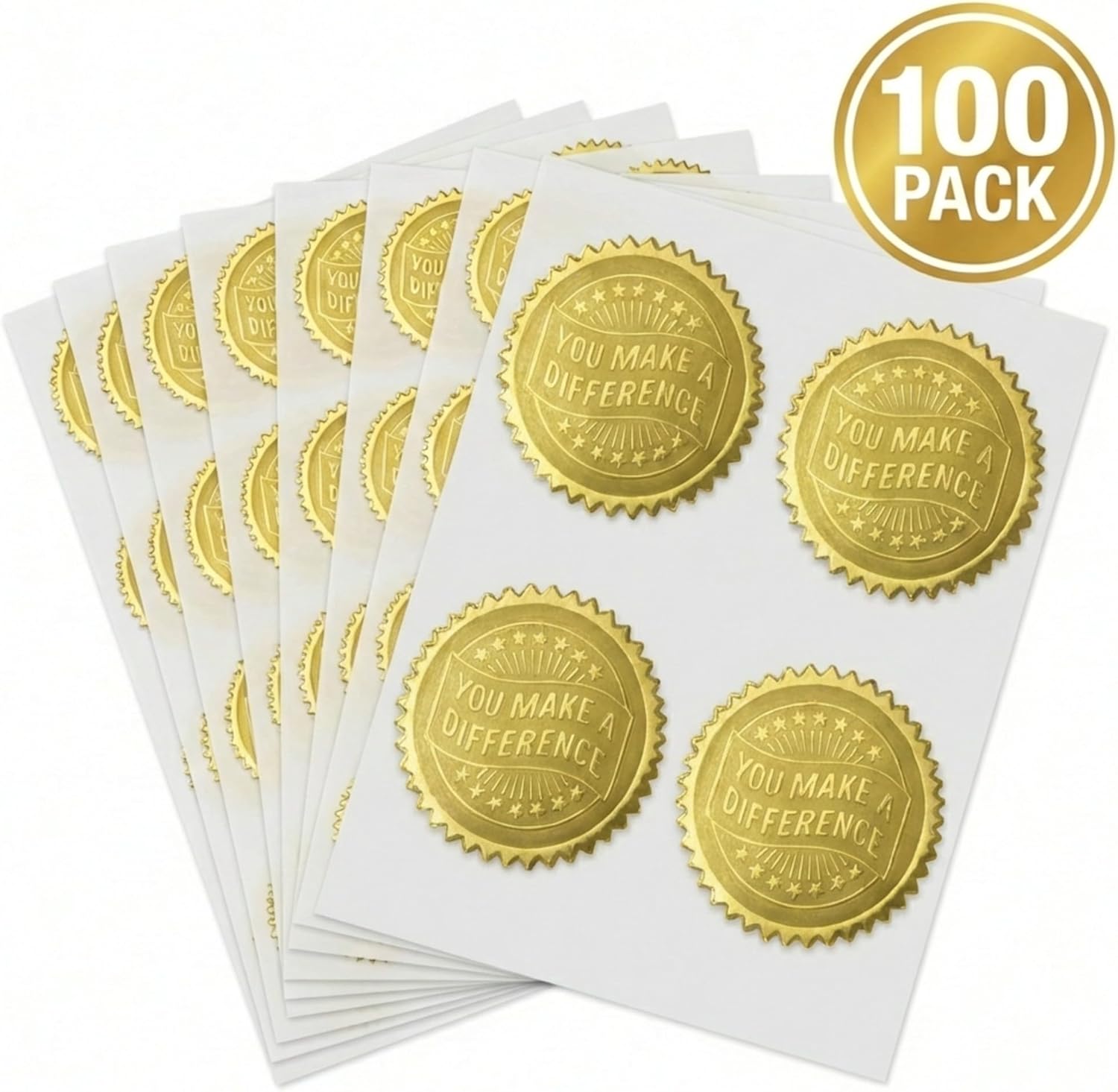 PaperDirect Deluxe Embossed You Make a Difference Gold Foil Certificate Seals, 2 Inch, Self Adhesive, 100 Count, Embossed Seals for Certificates, Achievement Award Stickers for School, Work, Diploma - Image 3