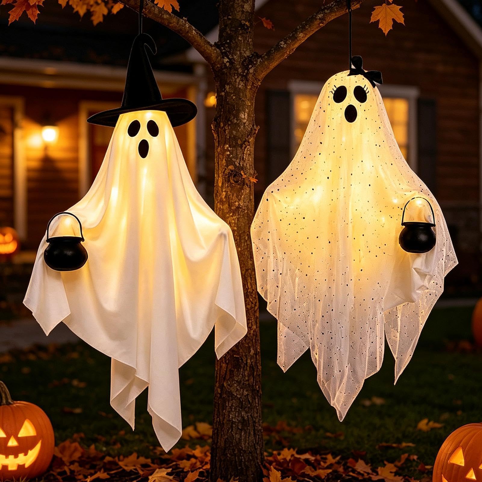 Decoraciones de fantasmas colgantes de Halloween con luz exterior