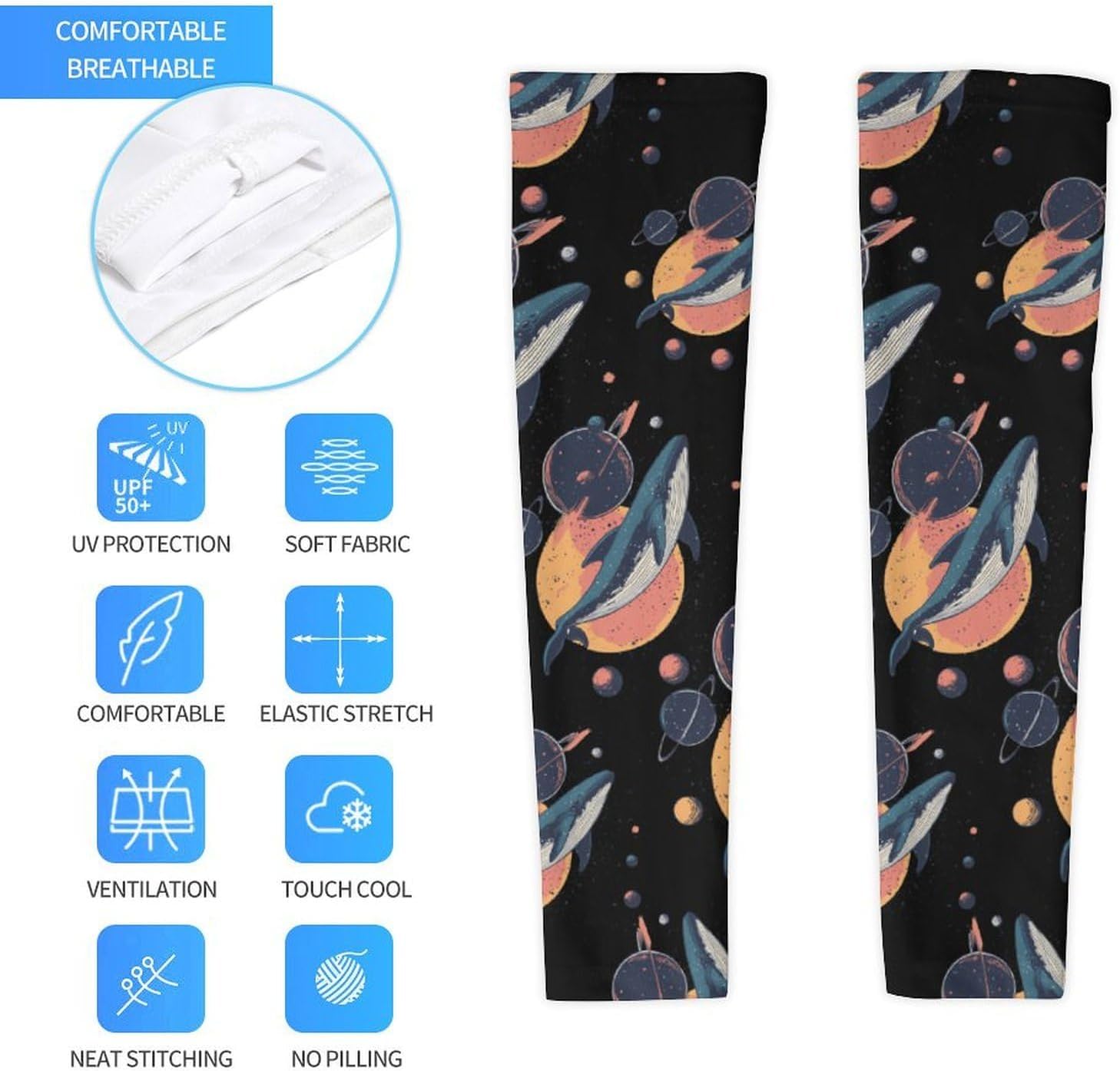 Blue Whale Spacees Planets Arm Sleeves Sun Protection Sleeves Sports Cooling Arm Compression Sleeve for Men Women