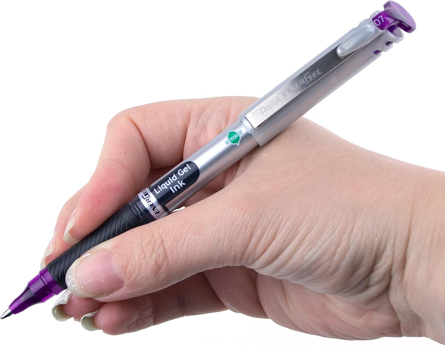 Pentel EnerGel Liquid Gel Pen, Medium Metal Tip, Silver Barrel, Violet Ink, Box of 12 (BL17-V)