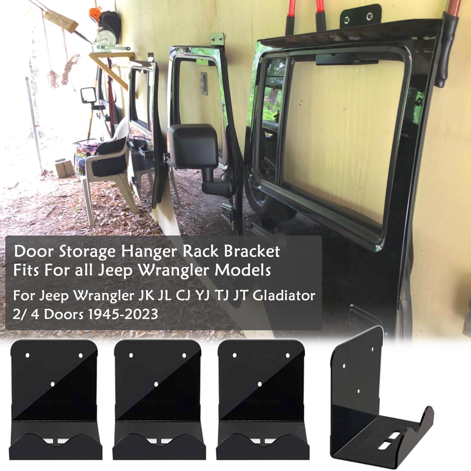 Juego De 2 Colgadores Para Puertas De Jeep Wrangler (1956-2024) - Se Montan En Pared, Incluyen Bandera, Color Negro