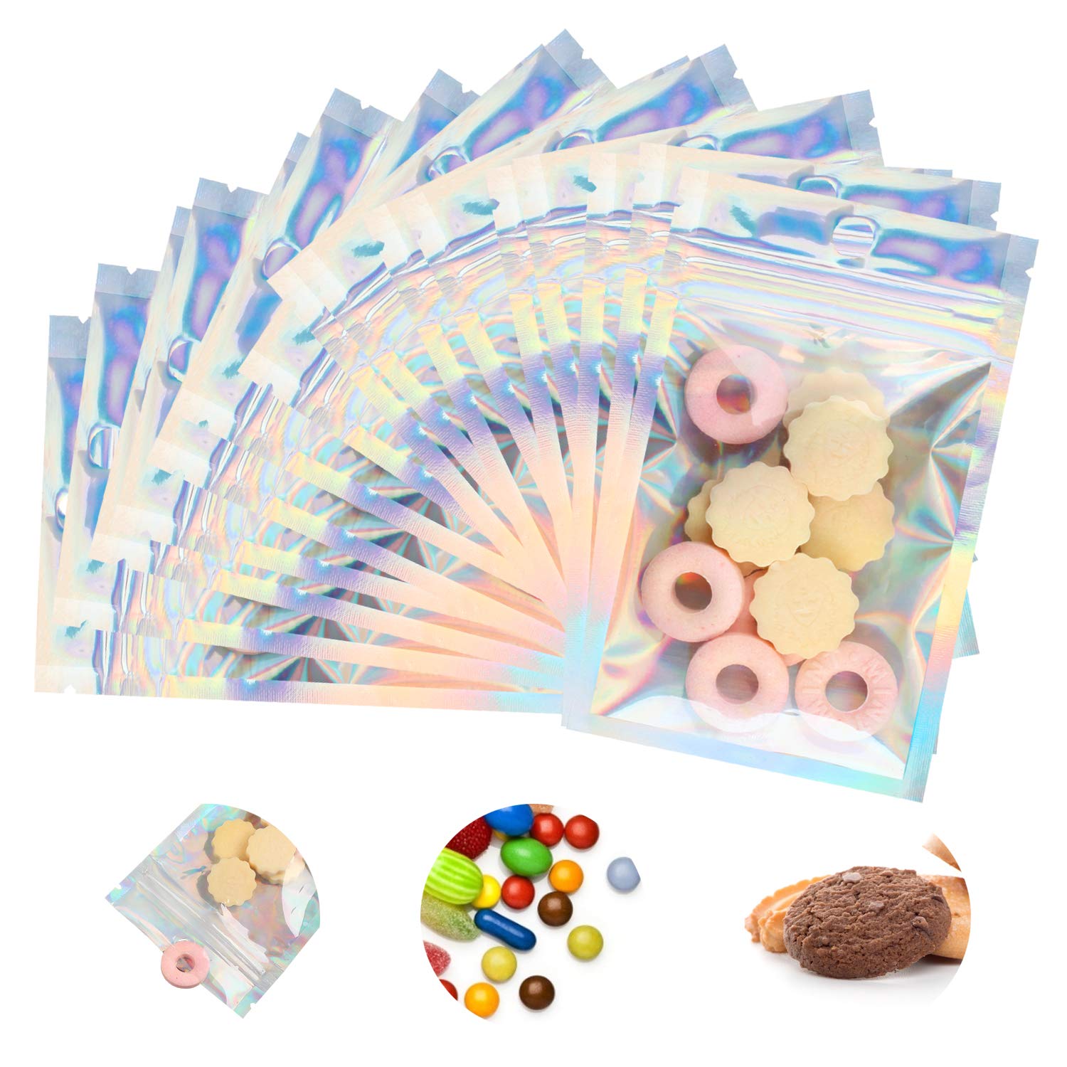 100pcs 6 x 4 inch Mylar Zip Lock Bags, Resealable Smell Proof Bag Clear Foil Pouch Durable Flat Ziplock Food Storage Bags Zipper Pouches for Candy Cookies Party Favor