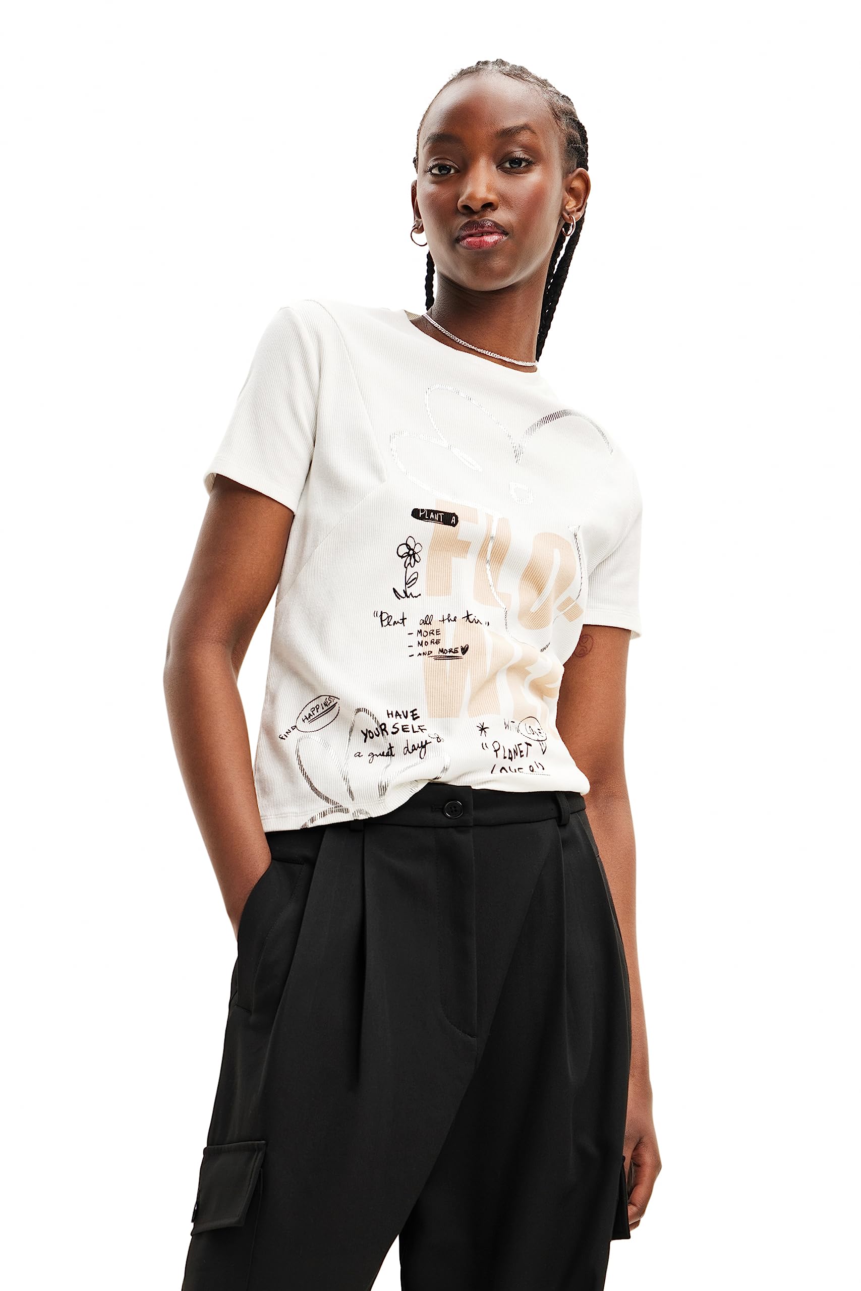 Desigual Women's White Ts_cut T-Shirt, L