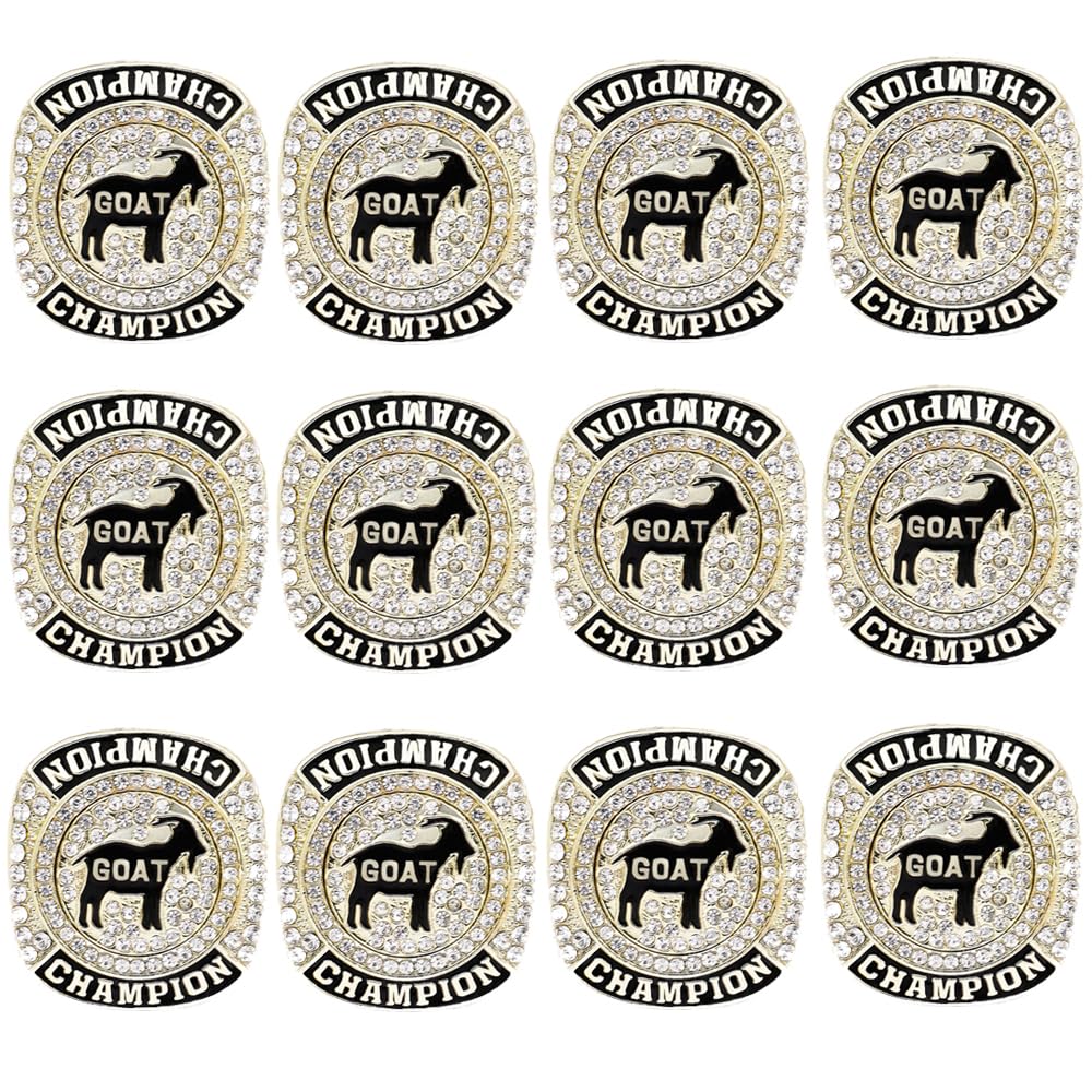 12 Stück Goat Championship Ringe Award Trophäe Medaille Greatest of All Time Geschenk für Turnier oder Liga Champion Gewinner, von Größe 7 bis 11