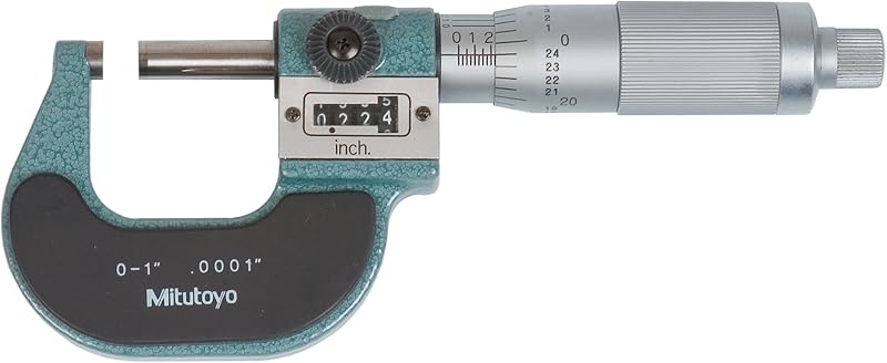Mitutoyo 193-211 Micrómetro exterior de dígitos, pulgadas, dedal de fricción, rango de 0-1", graduaciones de 0,0001", precisión de +/-0,0001" | Caras de medición precisas con punta de carburo, dedal de fricción, precisión de +/-0,0001", bloqueo del husillo, no incluye barra estándar