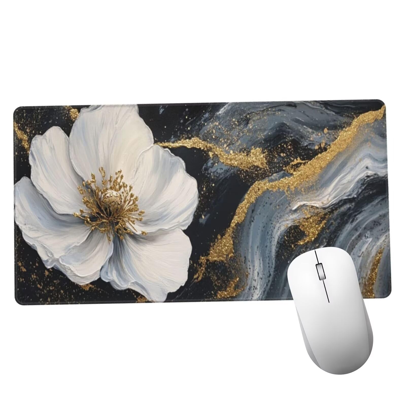 Podkładka pod mysz z kwiatami XXL mata na biurko linia 1600 x 800 x 3 mm zmywalna podkładka do gier na laptopa, z antypoślizgową gumową podstawą do gier, PC, pracowników biurowych Y1433