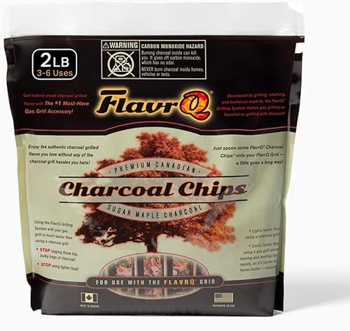 Bolsa de 2 libras de chips de carbón de FlavrQ® - Convierta la parrilla de gas a carbón en segundos - 100% natural y libre de químicos, madera de