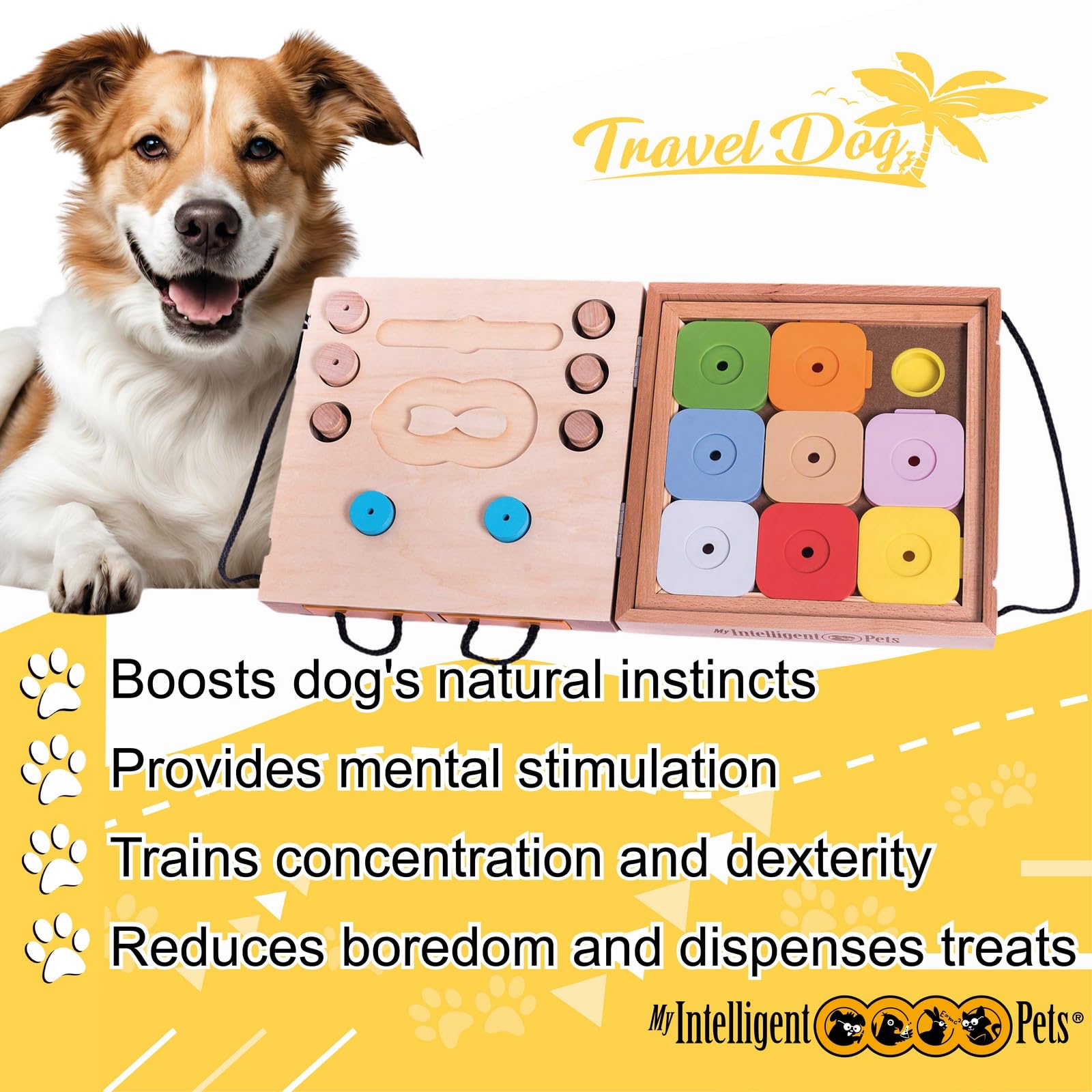 My Intelligent Dog Dog Dog Giocattolo interattivo in legno Travel Dog 2 Giochi Intelligence Training.