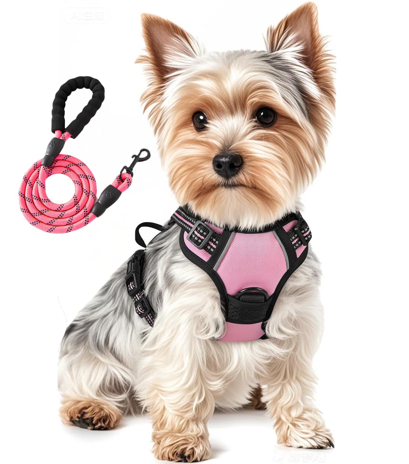 Jomkig Dog Harness and Lead Set for Small Dogs Adjustable Reflective Anti Pull Pet Vest Harness for Outdoor Walking Training, Pink, Small
