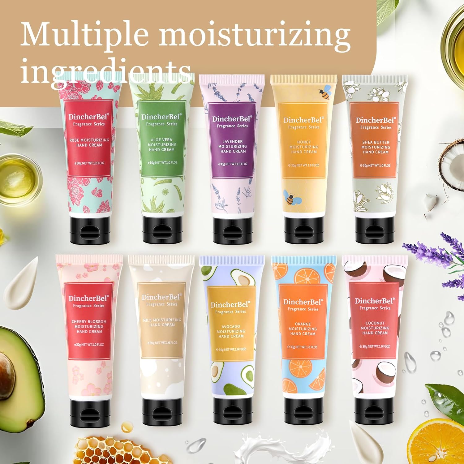 DincherBel 100 Pack Coconut Moisturizing Hand Cream Bulk - Travel Size Non-Greasy Hand Lotion Set for Dry Skin, Instant Hydrating Hand Care for Women, 1.0 oz/30 ml