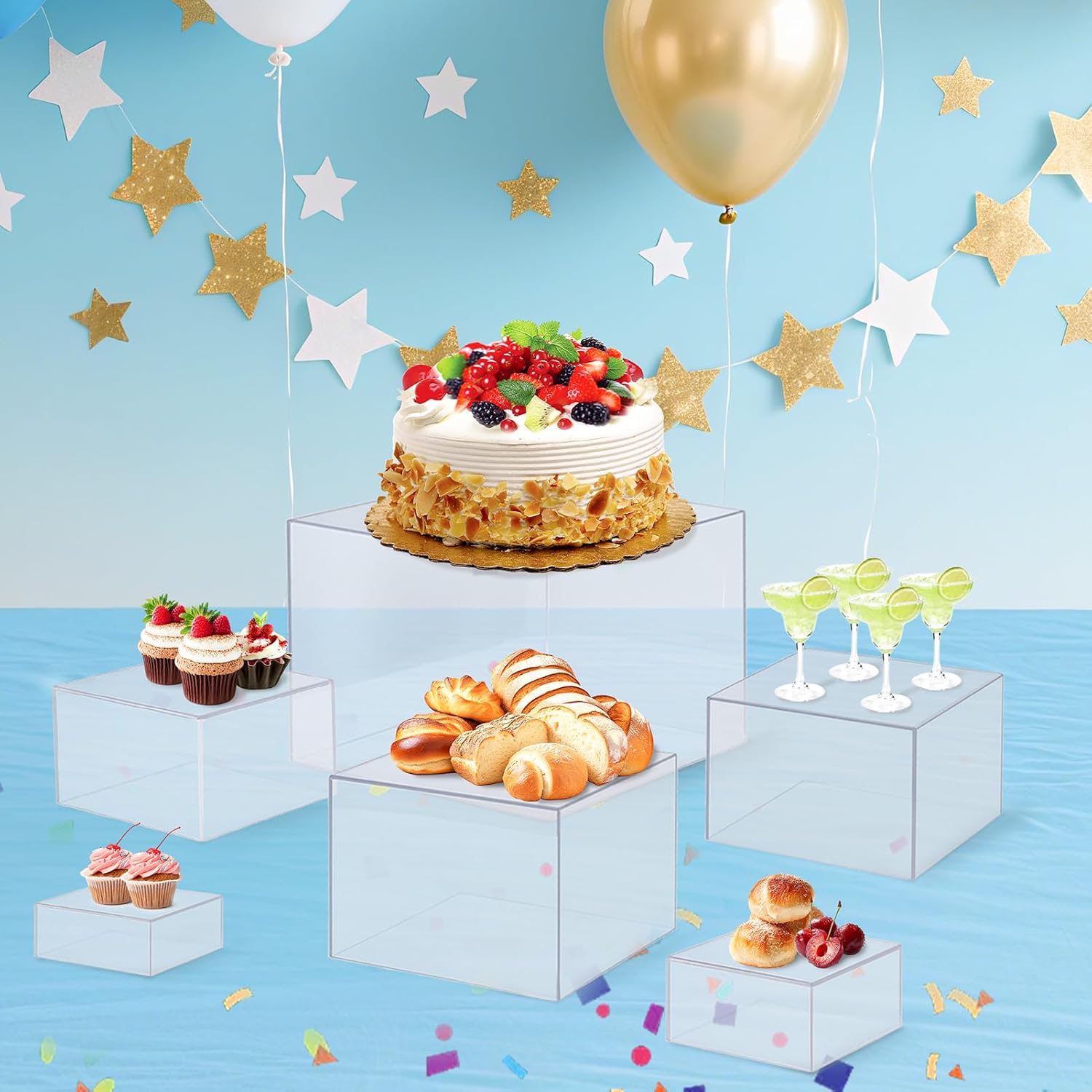 lyrlody Buffet Risers, Risers Display Stands, Food Risers for Buffet Table, 6Pcs buffet risers and stands for Food Nesting Stackable Design Dessert Stand Cake Storage Collectibles