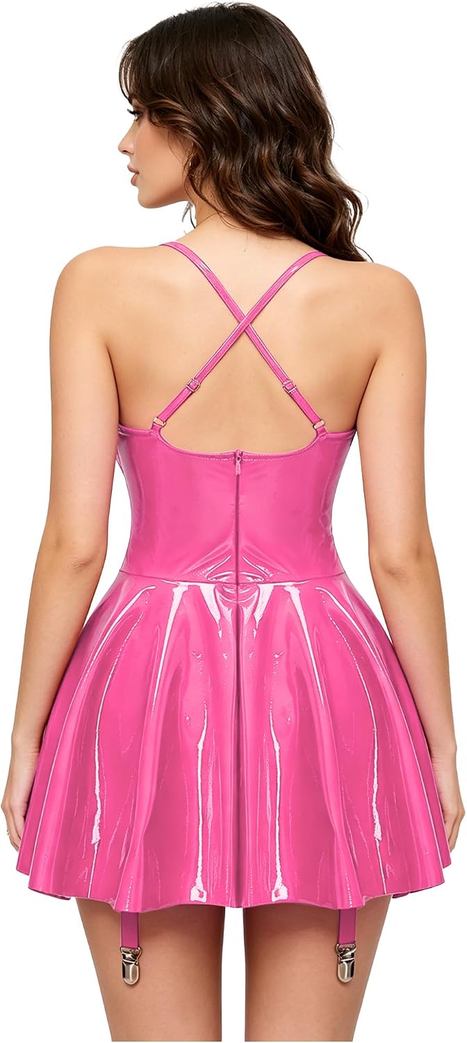 Women Party Club Dresses Camisole Lingerie Dress Babydoll Chemise with Suspender Clips Sleepwear for Rave