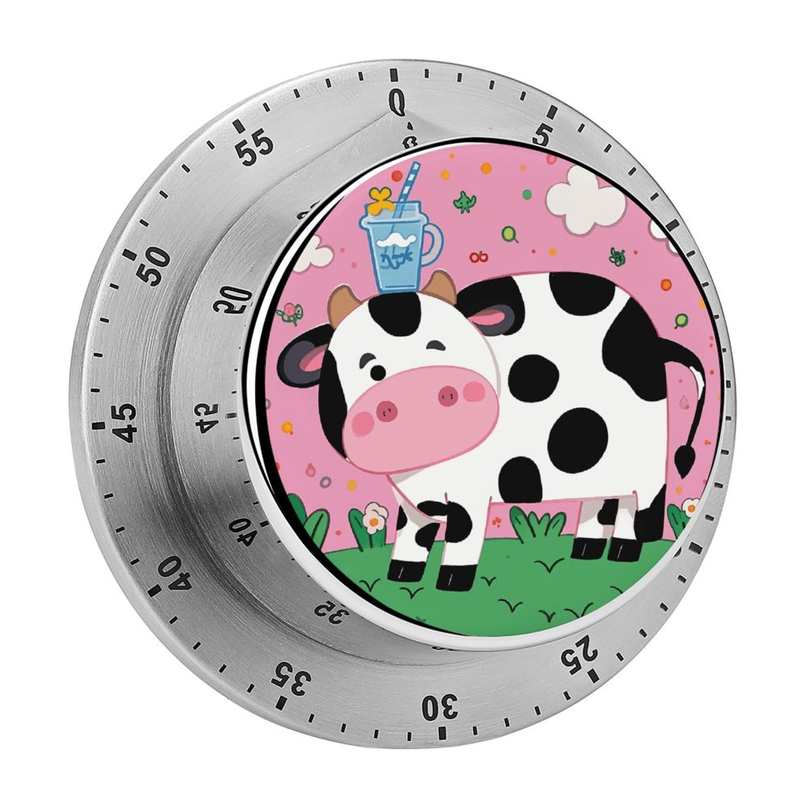 Cartoon Milk Cow Manual Countdown Timer with Magnetic Base Visual Mechanical Timer for Classroom Home Study and Cooking