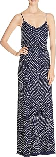 Adrianna Papell Blouson Gown de cuentas largas para mujer, color marrón y rosa