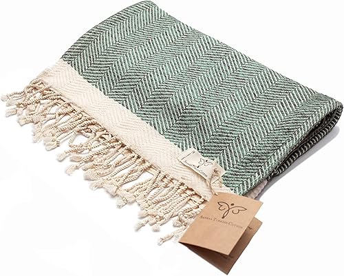 Miniatura 8 de SMYRNA TURKISH COTTON Herringbone Series - Toalla de playa turca de gran tamaño, 37 x 71 pulgadas, extra grande de secado rápido, sin arena, manta