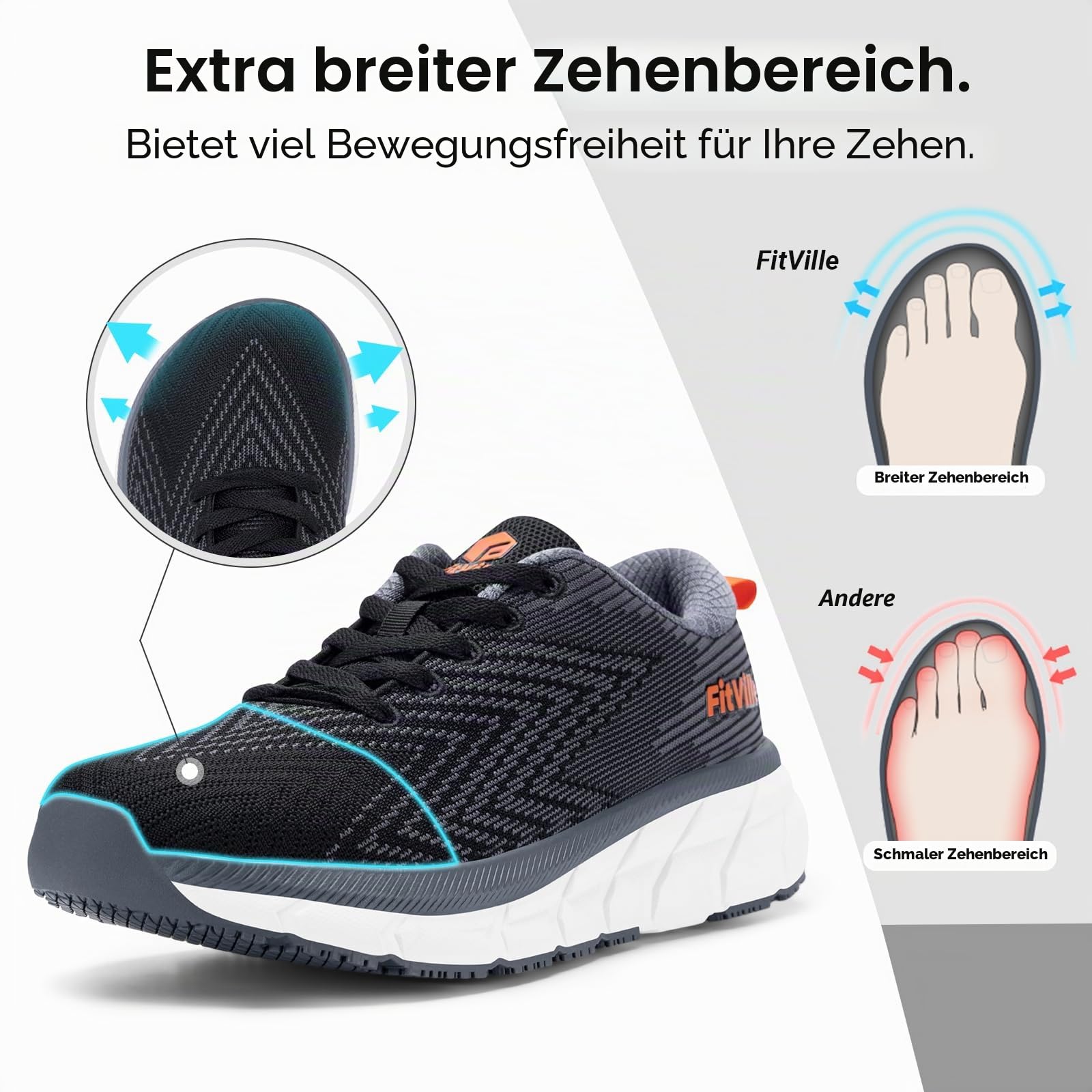 FitVille Extra Weite Laufschuhe Herren Joggingschuhe Gedämpft Sportschuhe Atmungsaktiv Turnschuhe Tennis Fitness Jogging Walkingschuhe