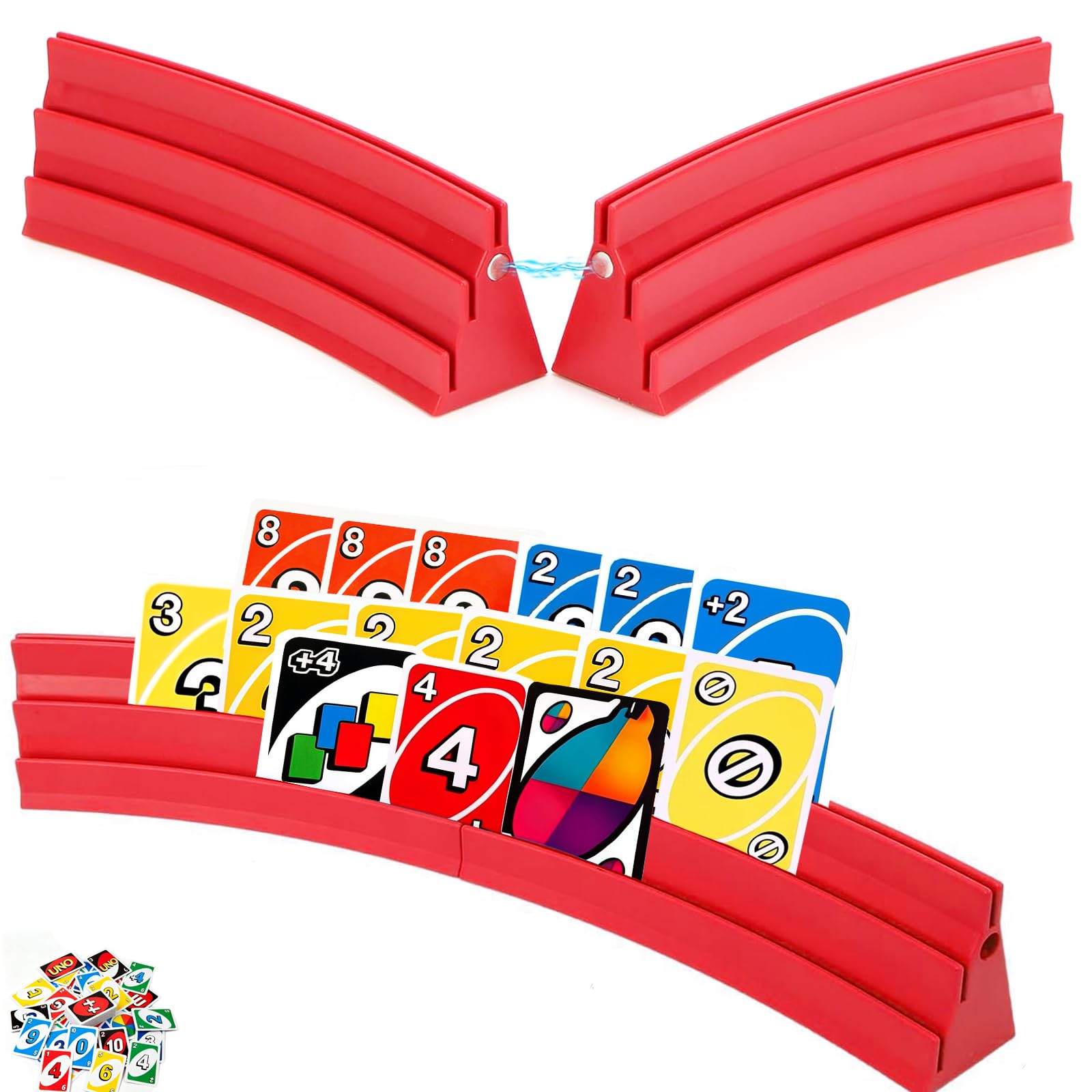 YWfuweng 4 Stück Kartenhalter Spielkarten, 3 Rampen Spielkartenhalter mit Magnetische,Freihändige Kartenhalter für Poker/UNO,Canasta,für Senioren Erwachsene und Kinder (Rot)