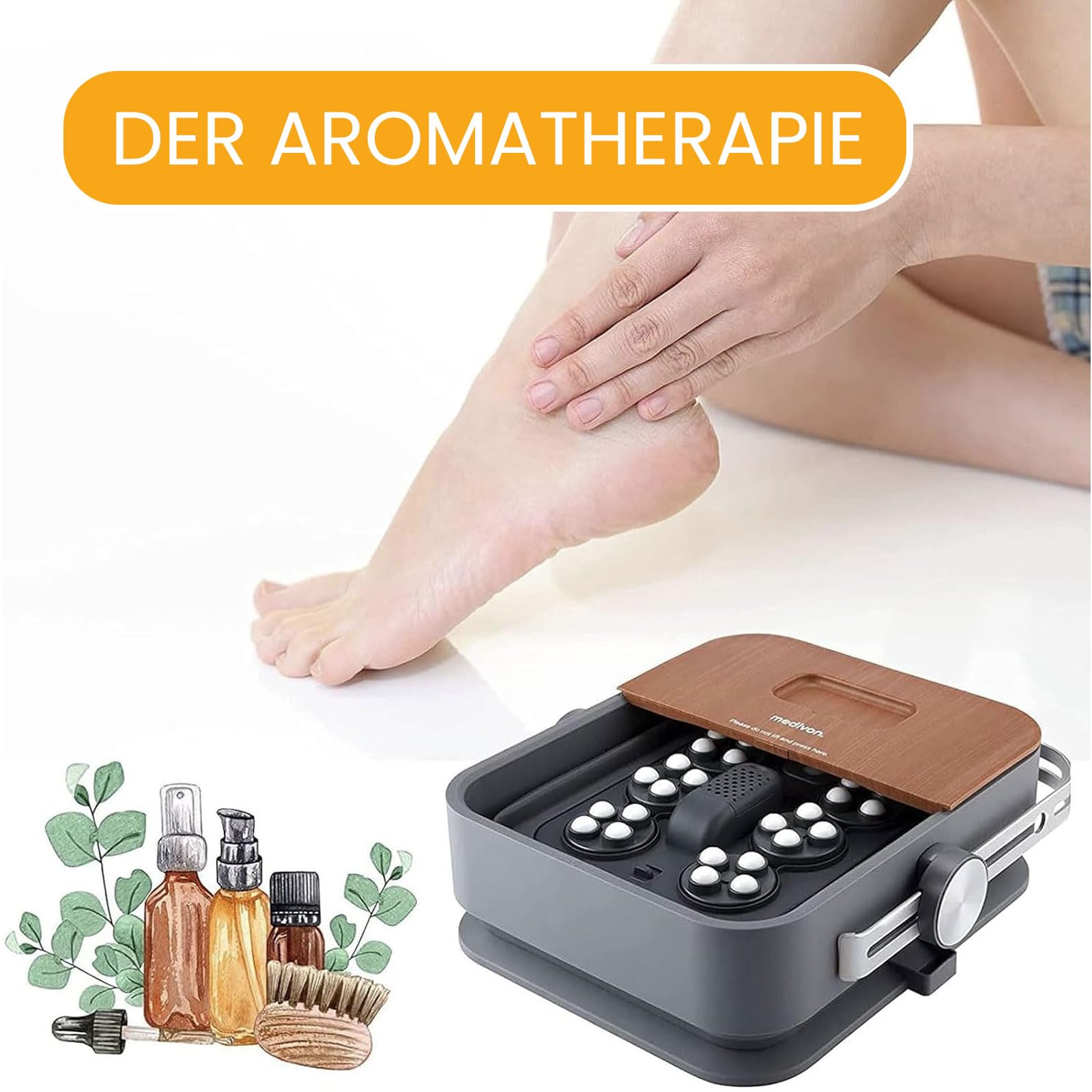 Medivon Aqua Pro Wasser-Fußmassagegerät, Sprudelmassage, Ozonierungsfunktion, Infrarottherapie, Fußbad mit Rollenmassage, platzsparend faltbar - braun